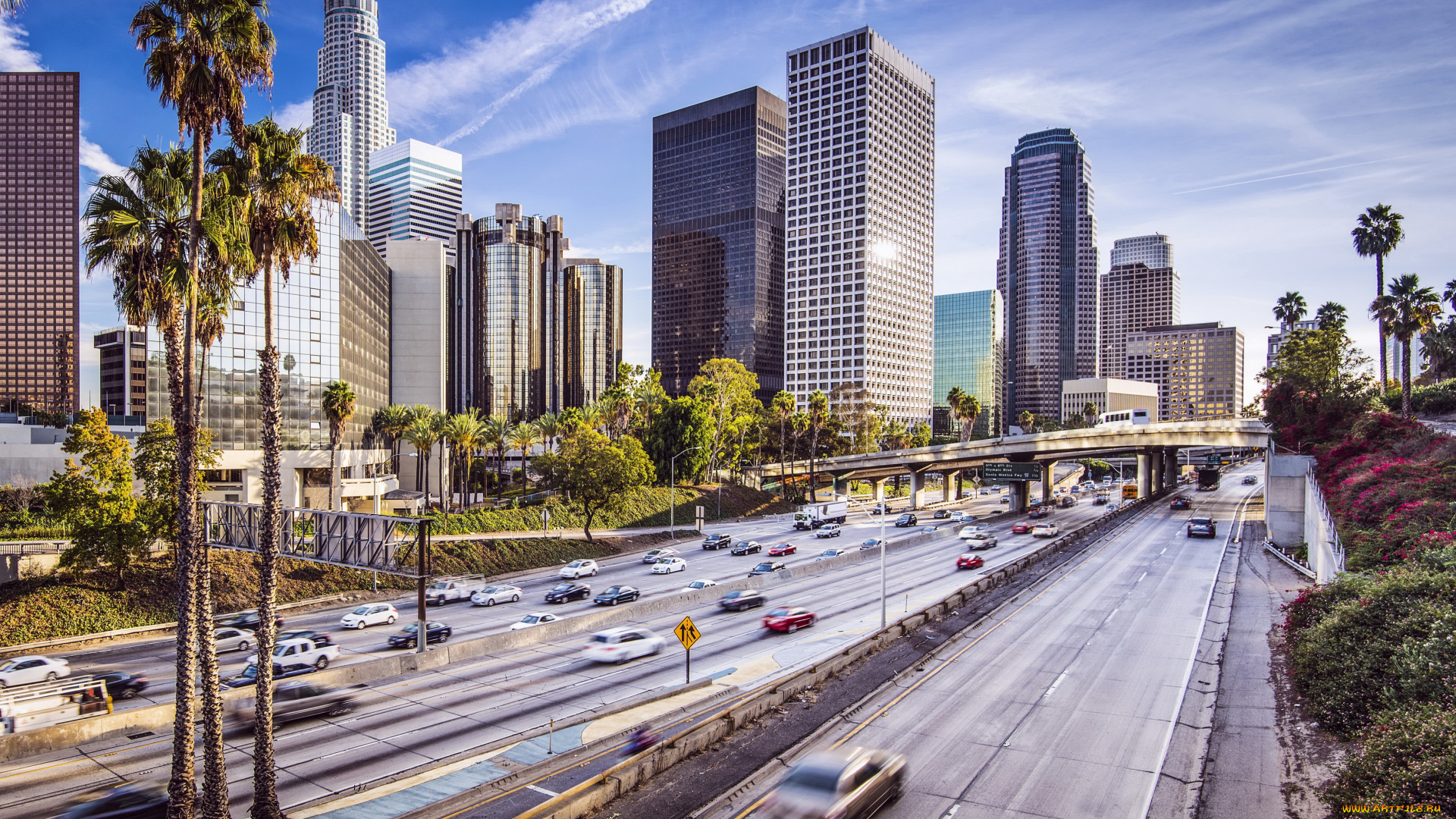 города, лос-анджелес, , сша, дорога, дома, лос-анжелес, небоскребы