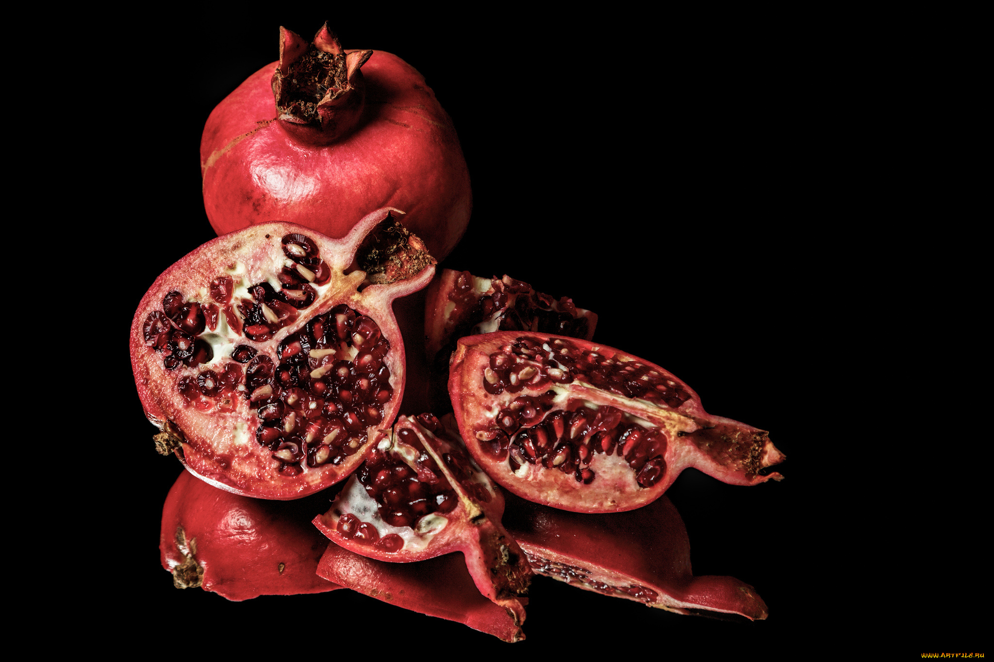 еда, гранат, дольки, зерна