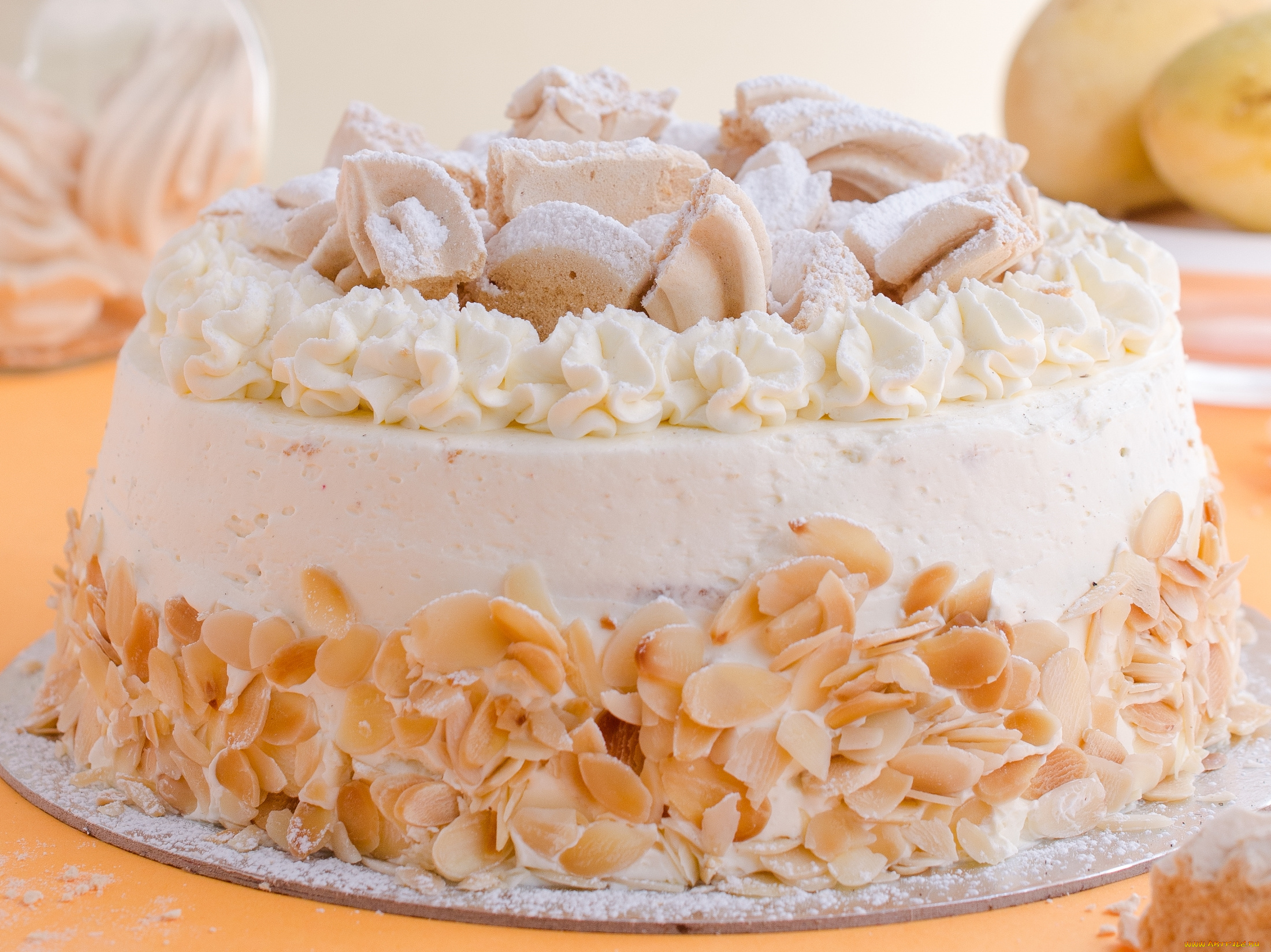 еда, торты, крем, миндаль