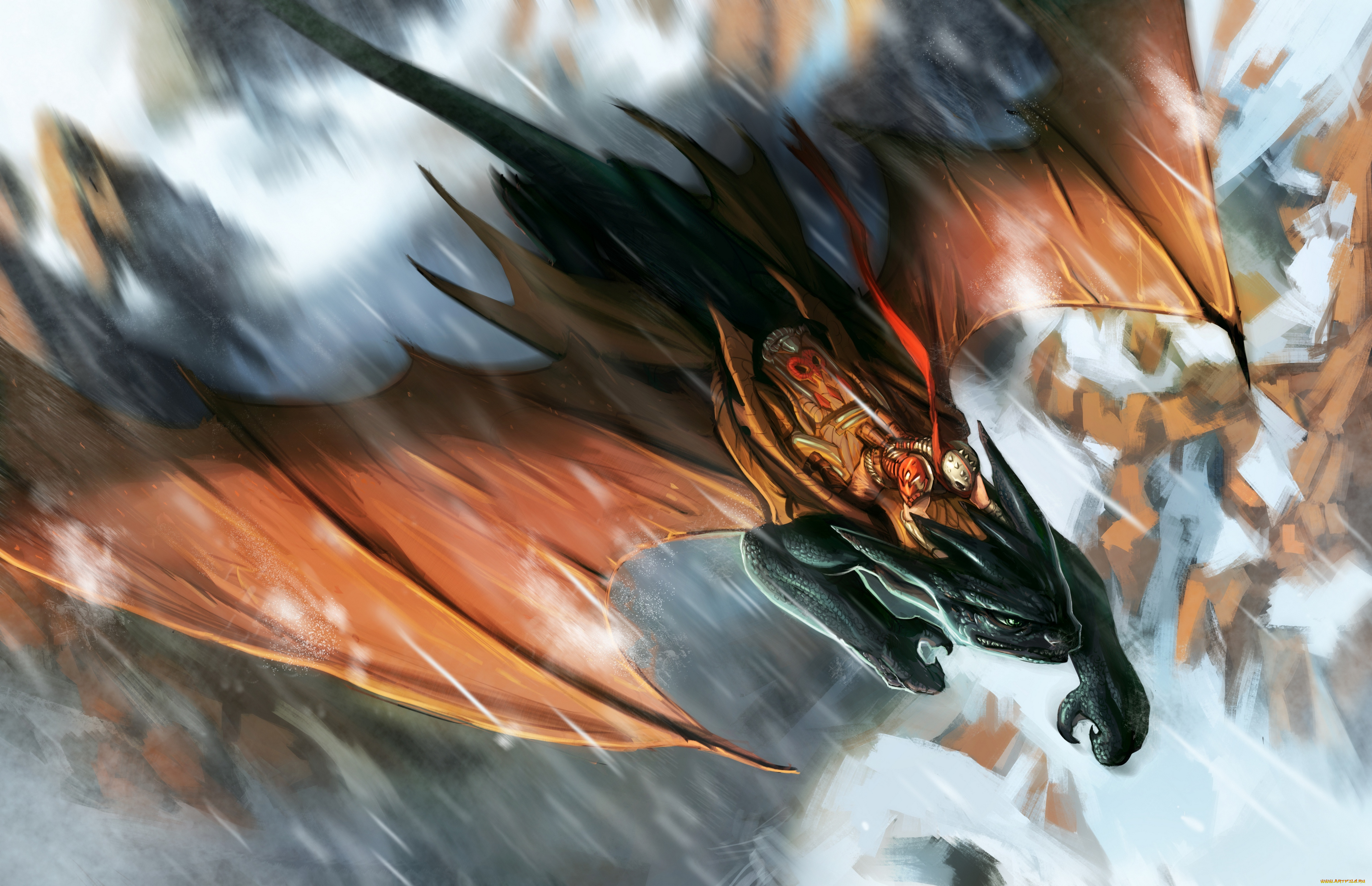 фэнтези, драконы, полет, рыцарь, воин, дракон