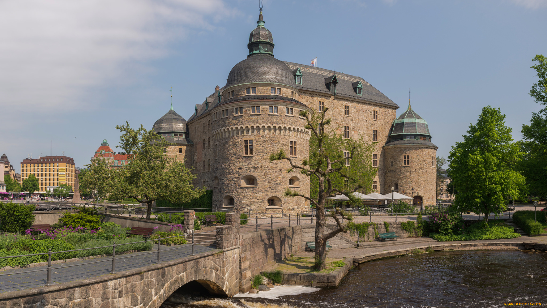 214, rebro, castle, города, замки, швеции, река, мост, замок