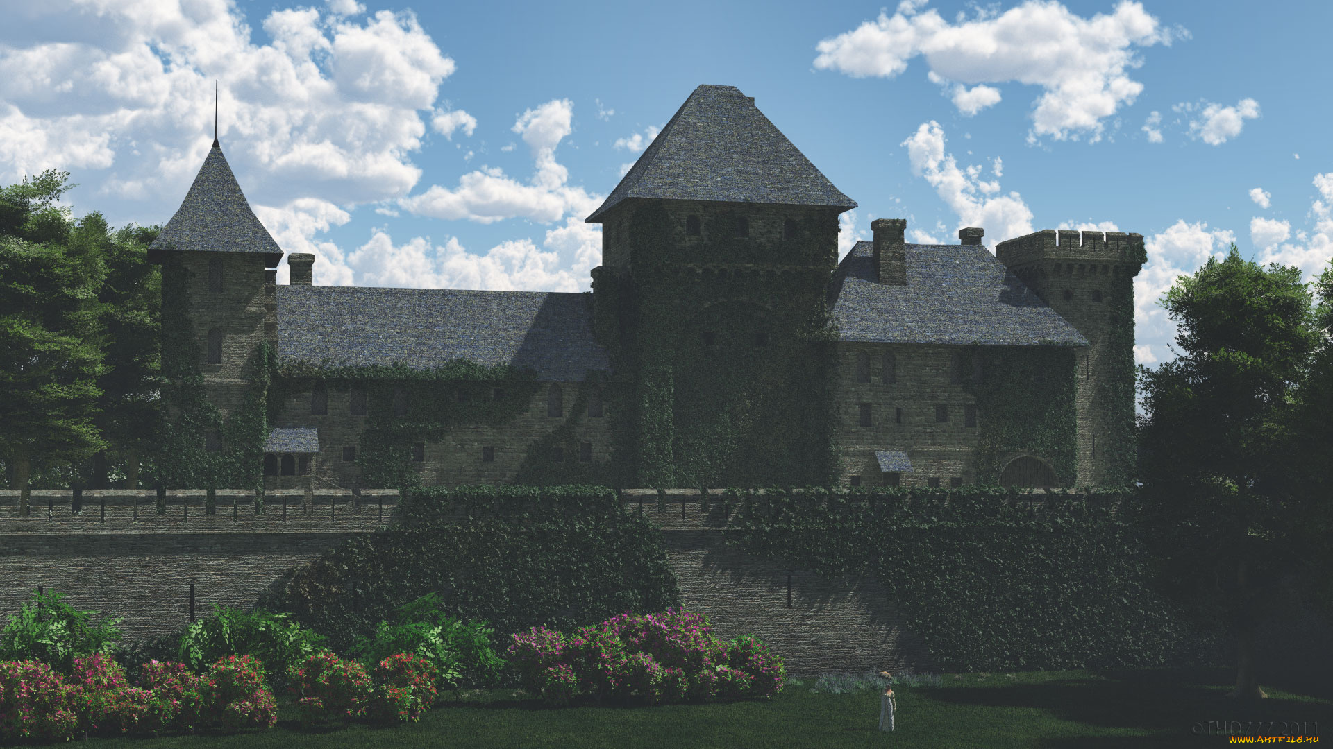3д, графика, архитектура, , architecture, облака, небо, замок