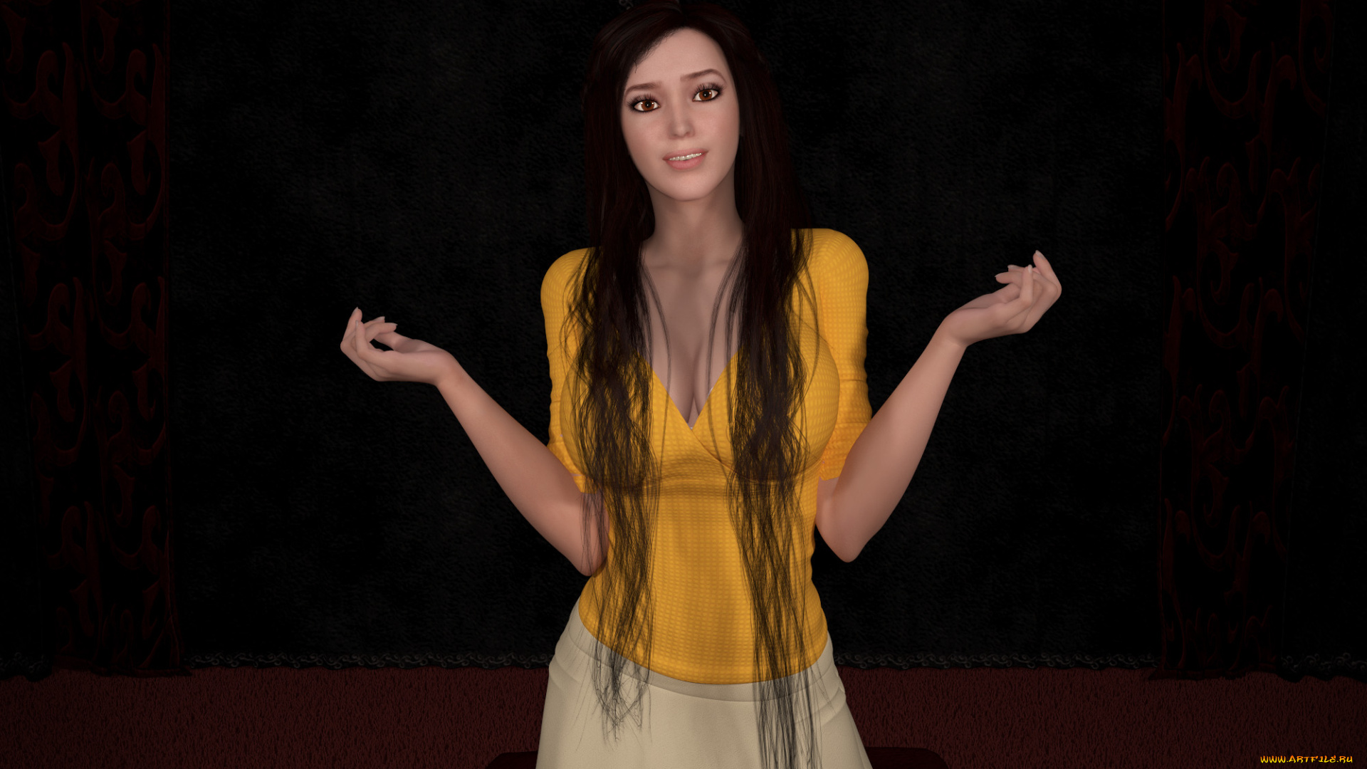 3д, графика, люди, , people, девушка, взгляд, фон