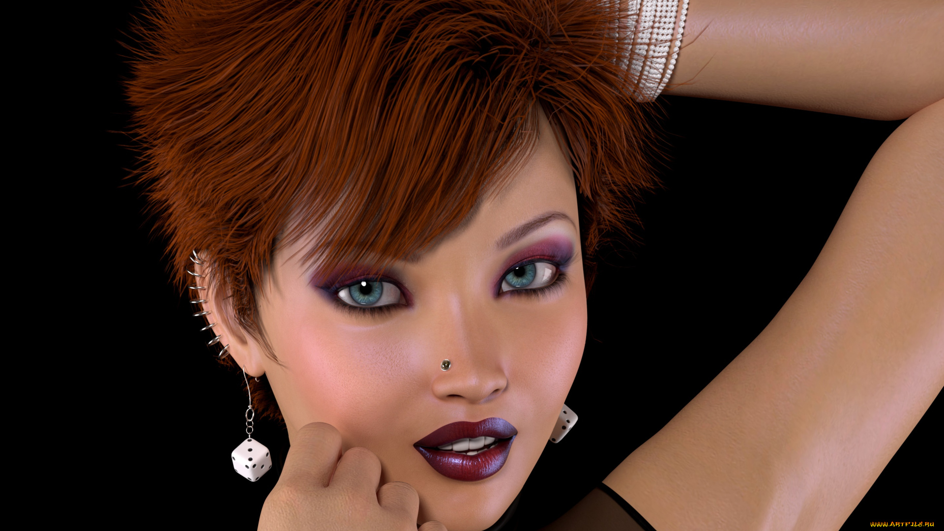 3д, графика, портрет, , portraits, фон, взгляд, девушка, рыжая