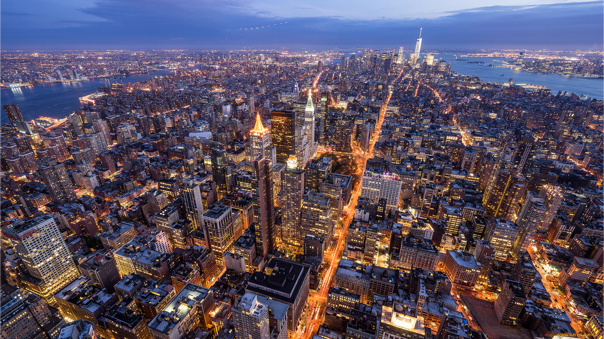 города, нью-йорк, , сша, город, нью-йорк, манхэттен, вечер, огни