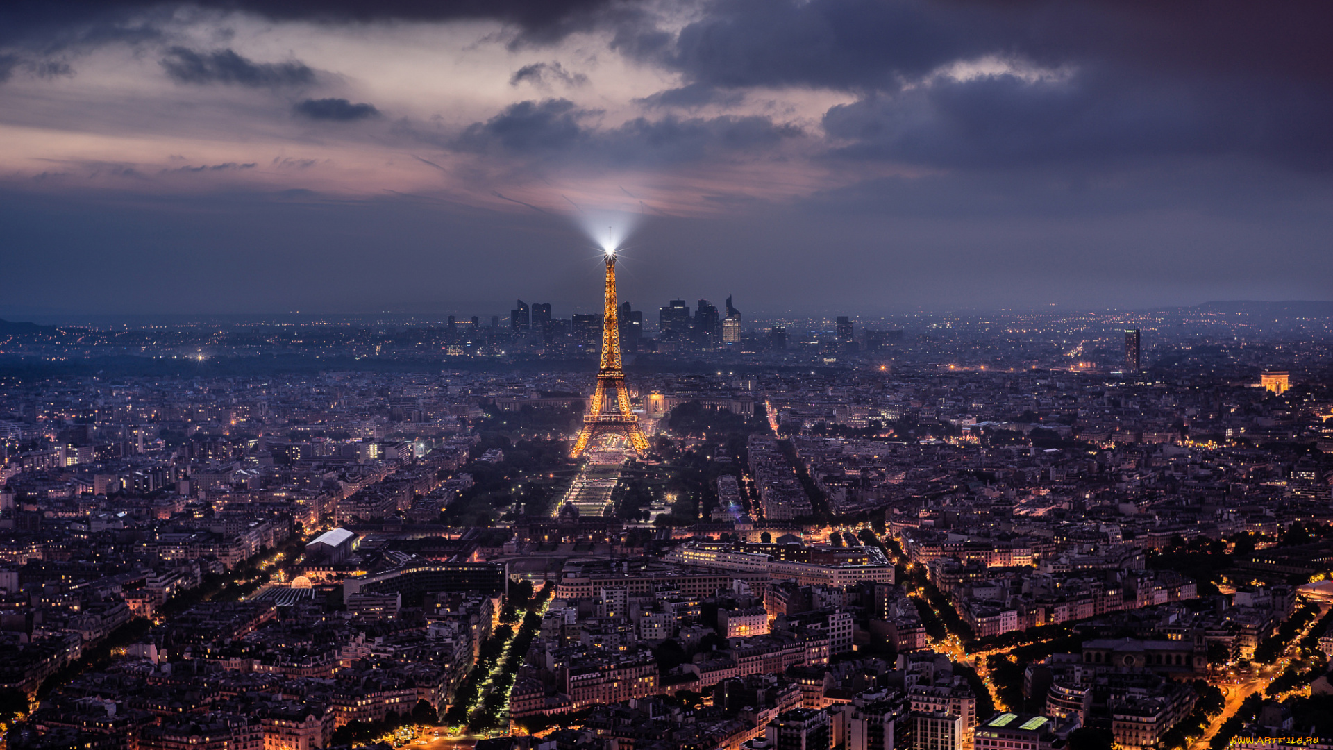 города, париж, , франция, свет, огни, ночь, дома, башня, эйфелева, париж, город