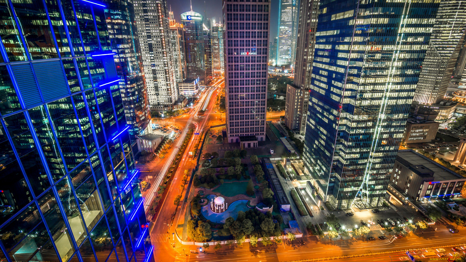 города, шанхай, , китай, город, шанхай, ночь, дома, огни