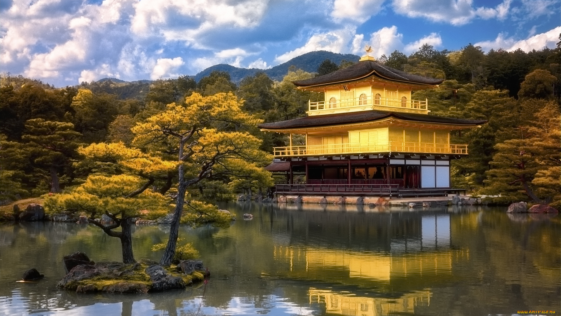 kinkakuji, temple, города, -, буддийские, и, другие, храмы, парк, пруд, храм