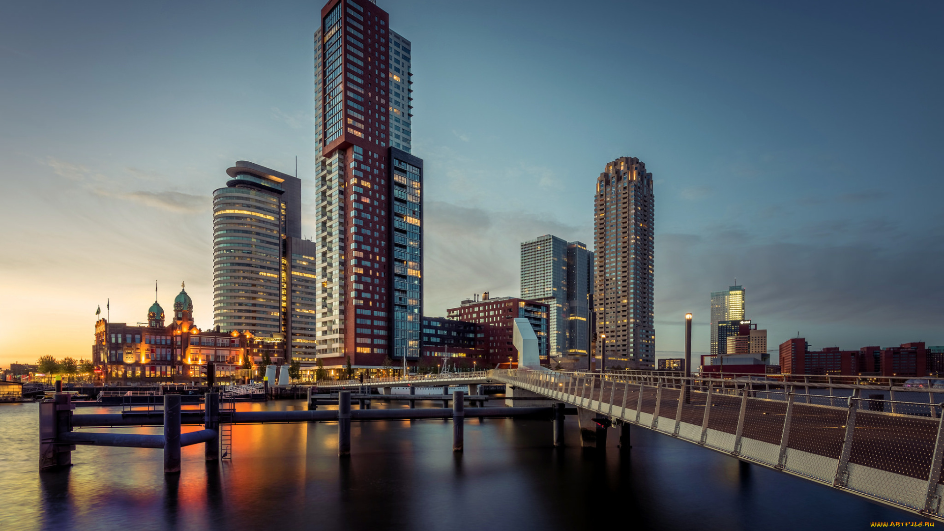 rotterdam, города, -, панорамы, день, мост, небоскребы