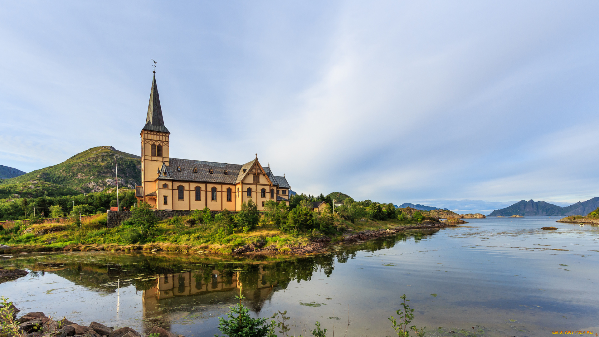 v&, 229, gan, church, of, lofoten, , norway, города, -, католические, соборы, , костелы, , аббатства, водоем, храм