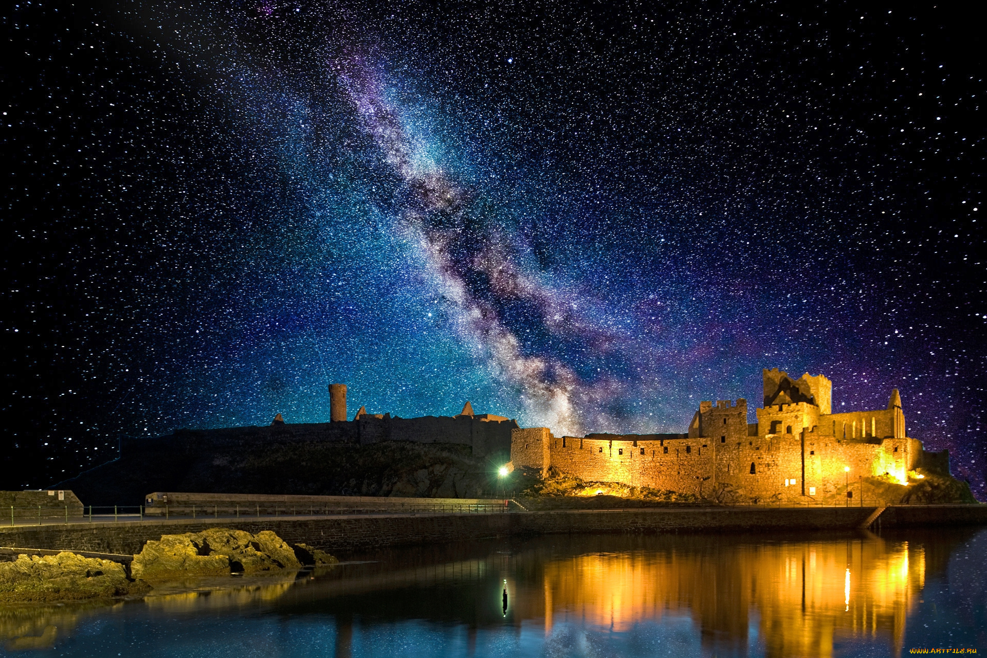 peel, castle, isle, of, man, города, замки, англии, ночь, небо, звезды, замок