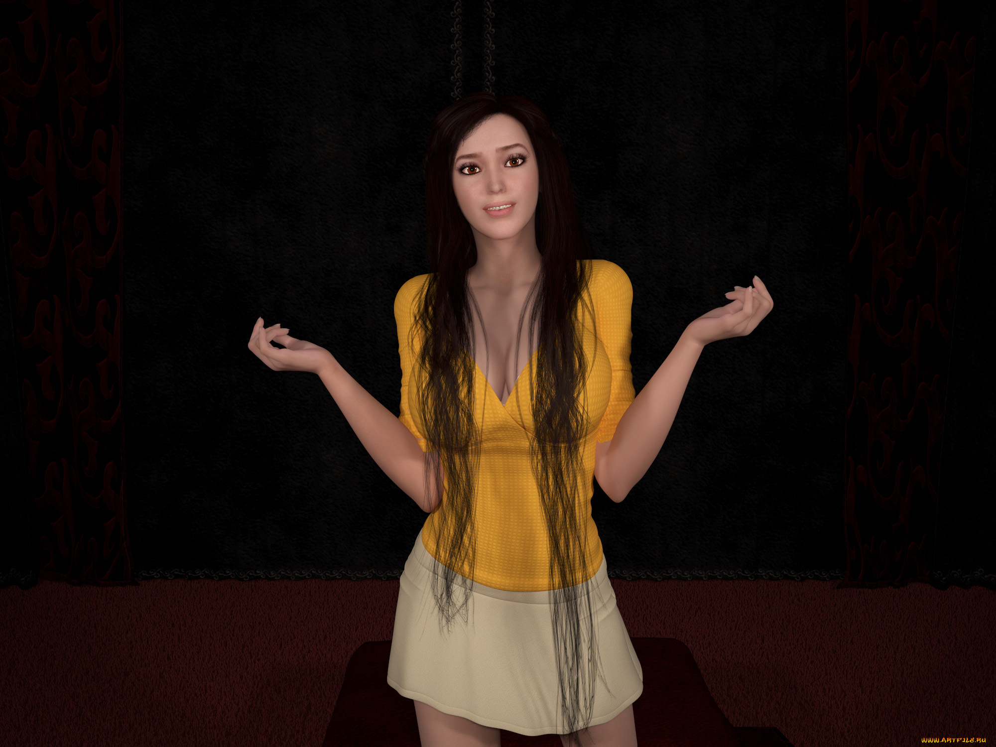 3д, графика, люди, , people, девушка, взгляд, фон