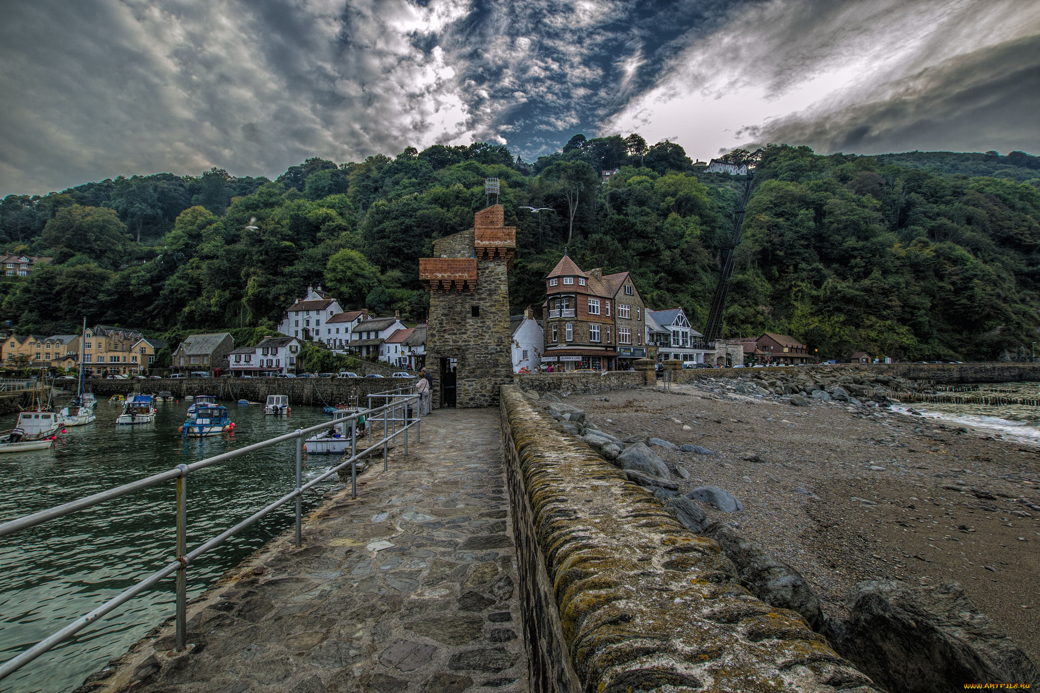lynmouth, города, -, улицы, , площади, , набережные, море, пляж, гора, здание