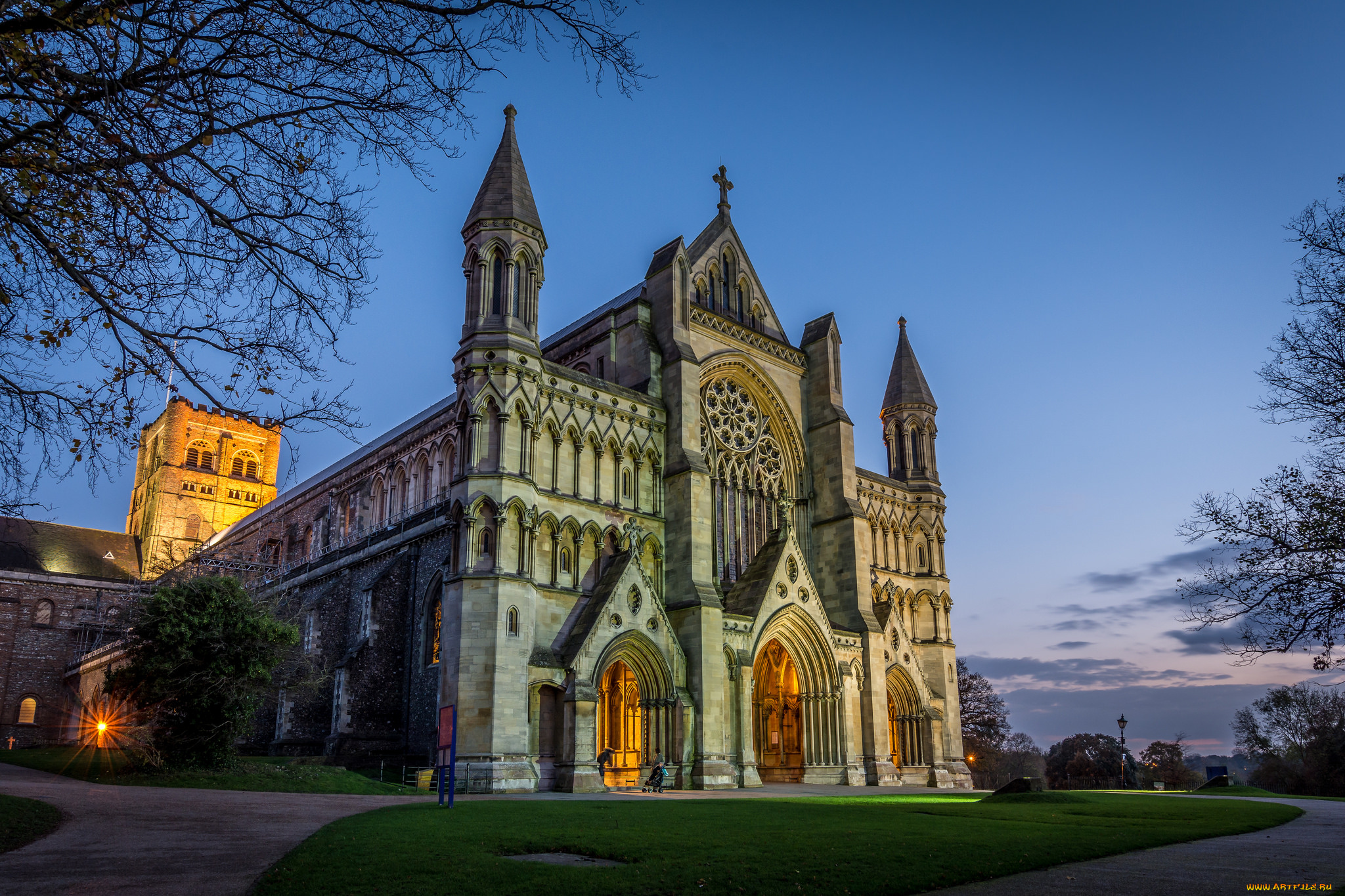 st, albans, cathedral, at, sundown, города, -, католические, соборы, , костелы, , аббатства, собор