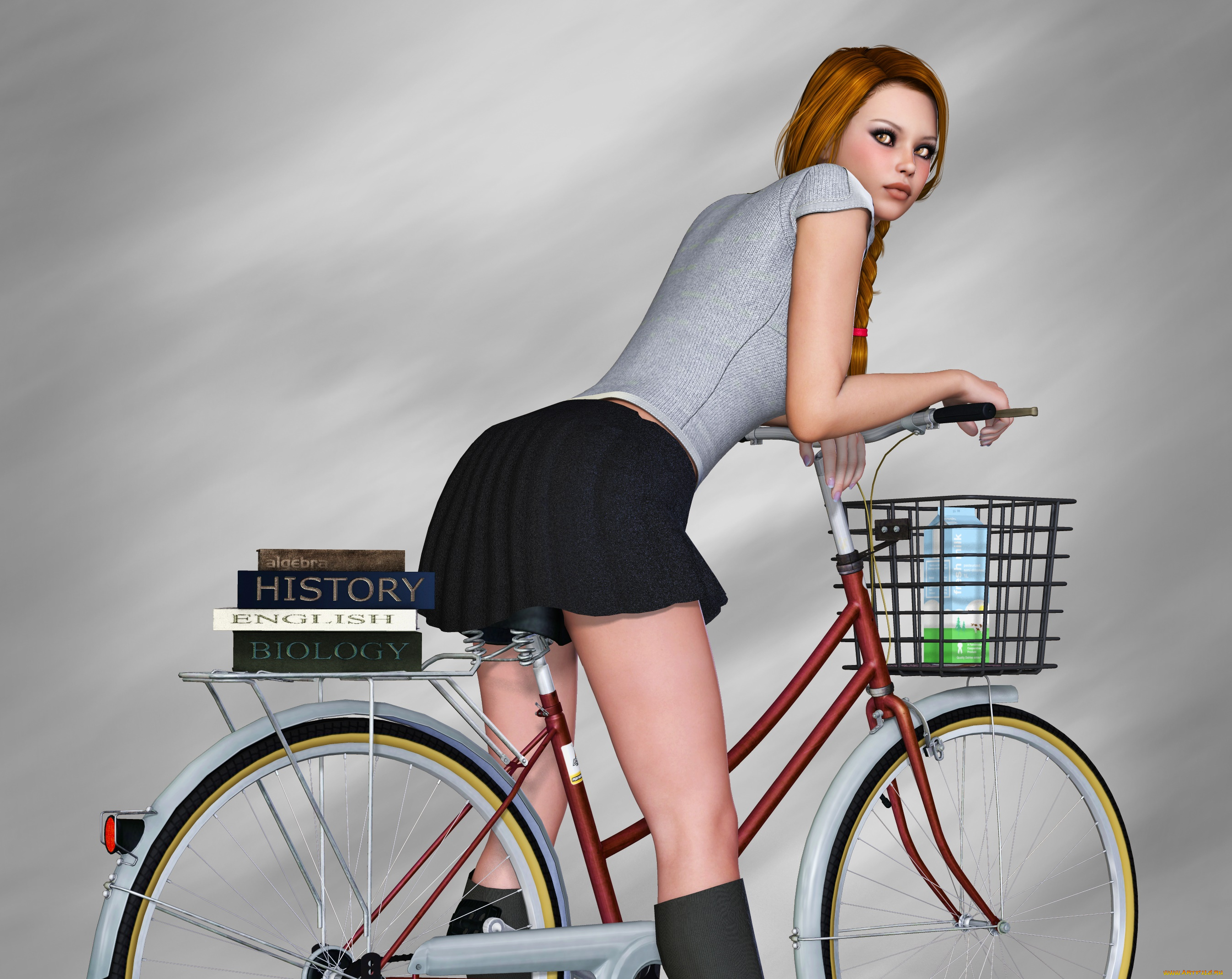 3д, графика, люди, , people, фон, взгляд, девушка, велосипед