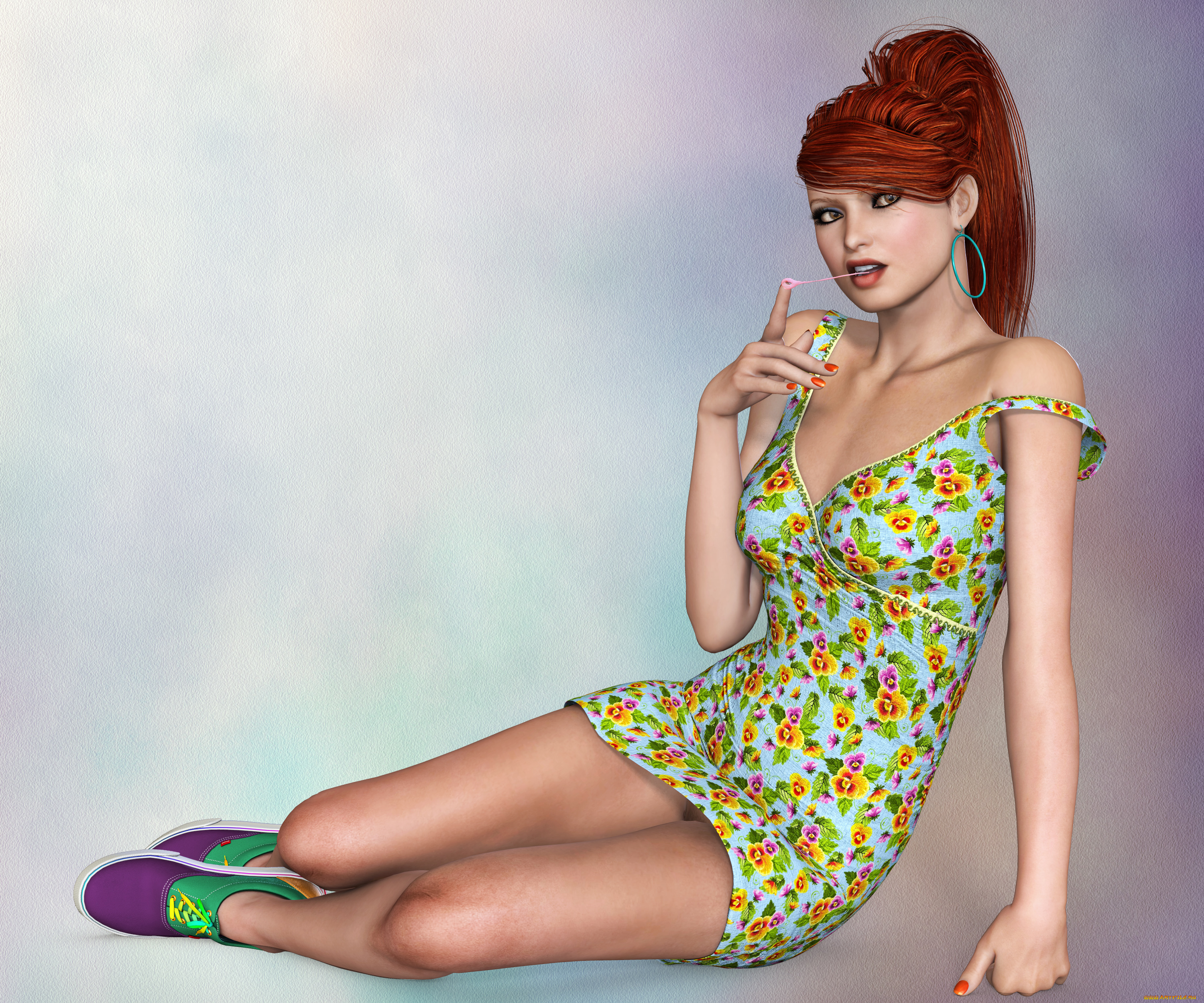 3д, графика, люди, , people, фон, взгляд, девушка, рыжая