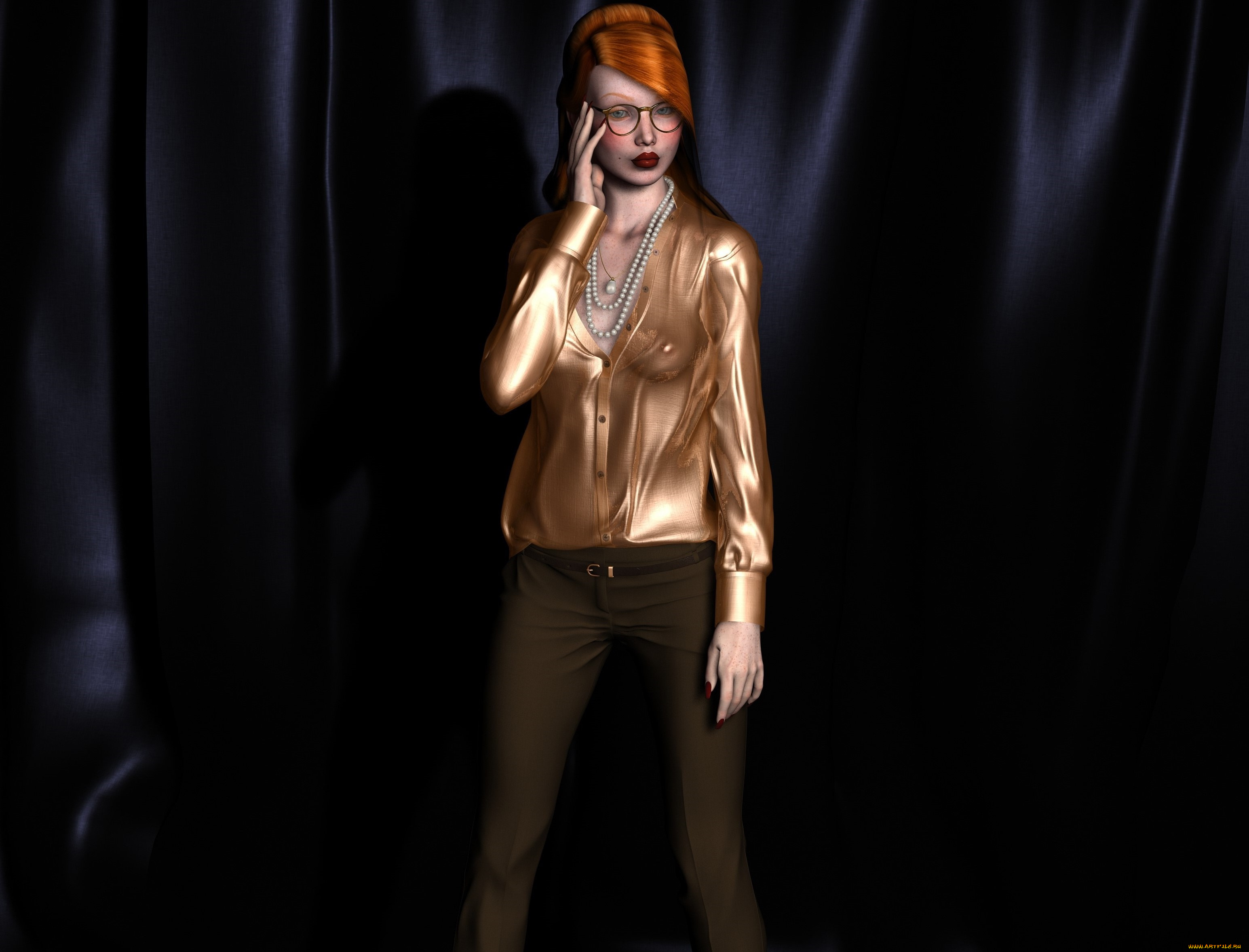 3д, графика, люди, , people, девушка, рыжая, фон, взгляд