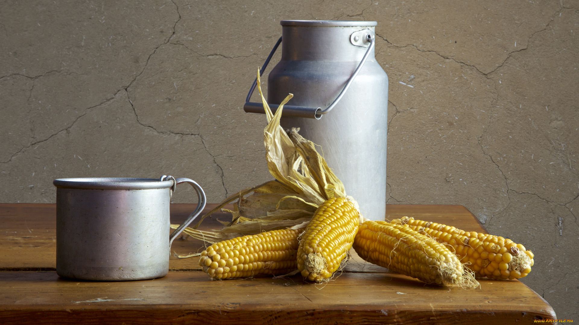 еда, кукуруза, кружка, початки, бидон