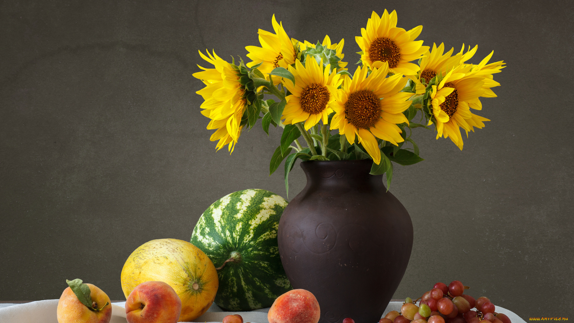 еда, натюрморт, фрукты, цветы