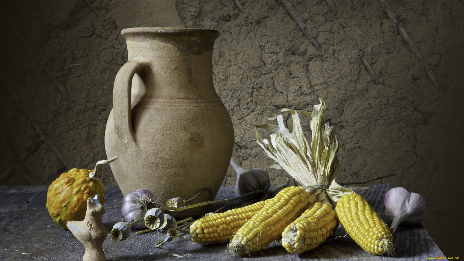 еда, натюрморт, початки, кувшин