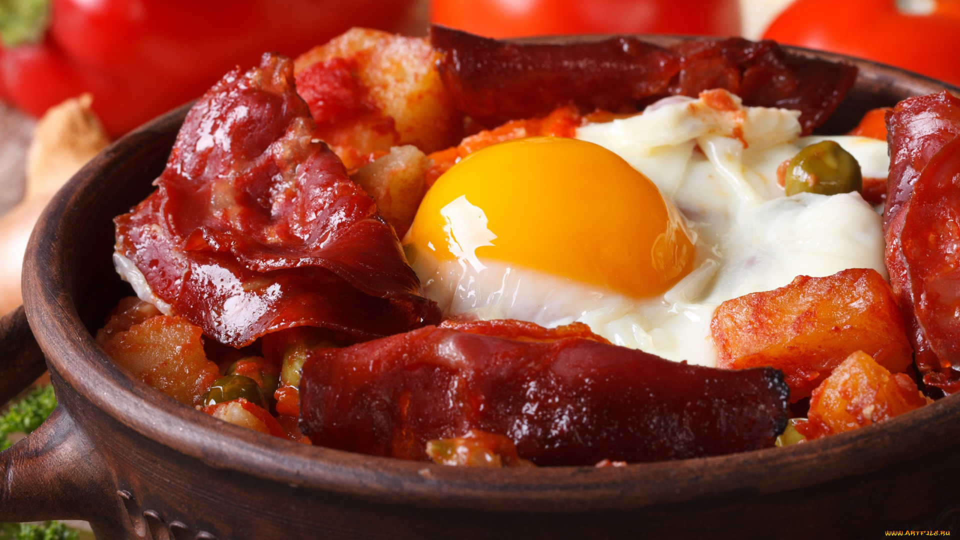еда, Яичные, блюда, бекон, глазунья
