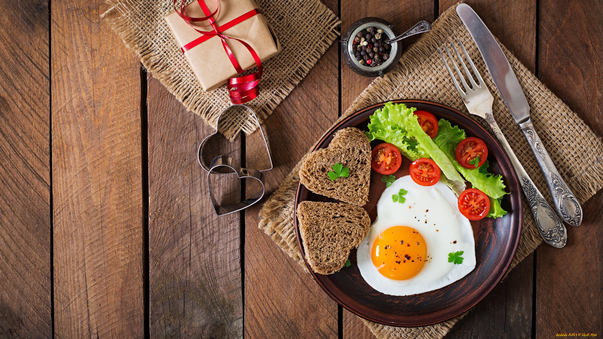 еда, Яичные, блюда, перец, глазунья, хлеб, сердечки