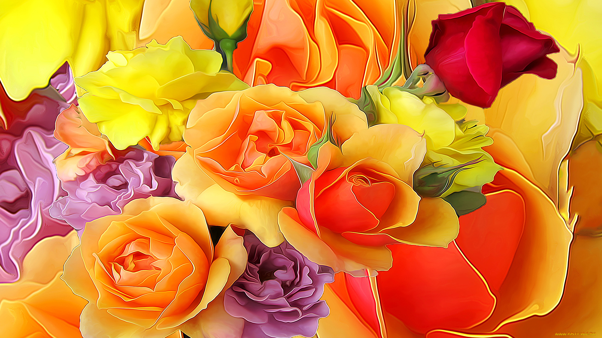 разное, компьютерный, дизайн, линии, роза, лепестки, букет, цветы, краски