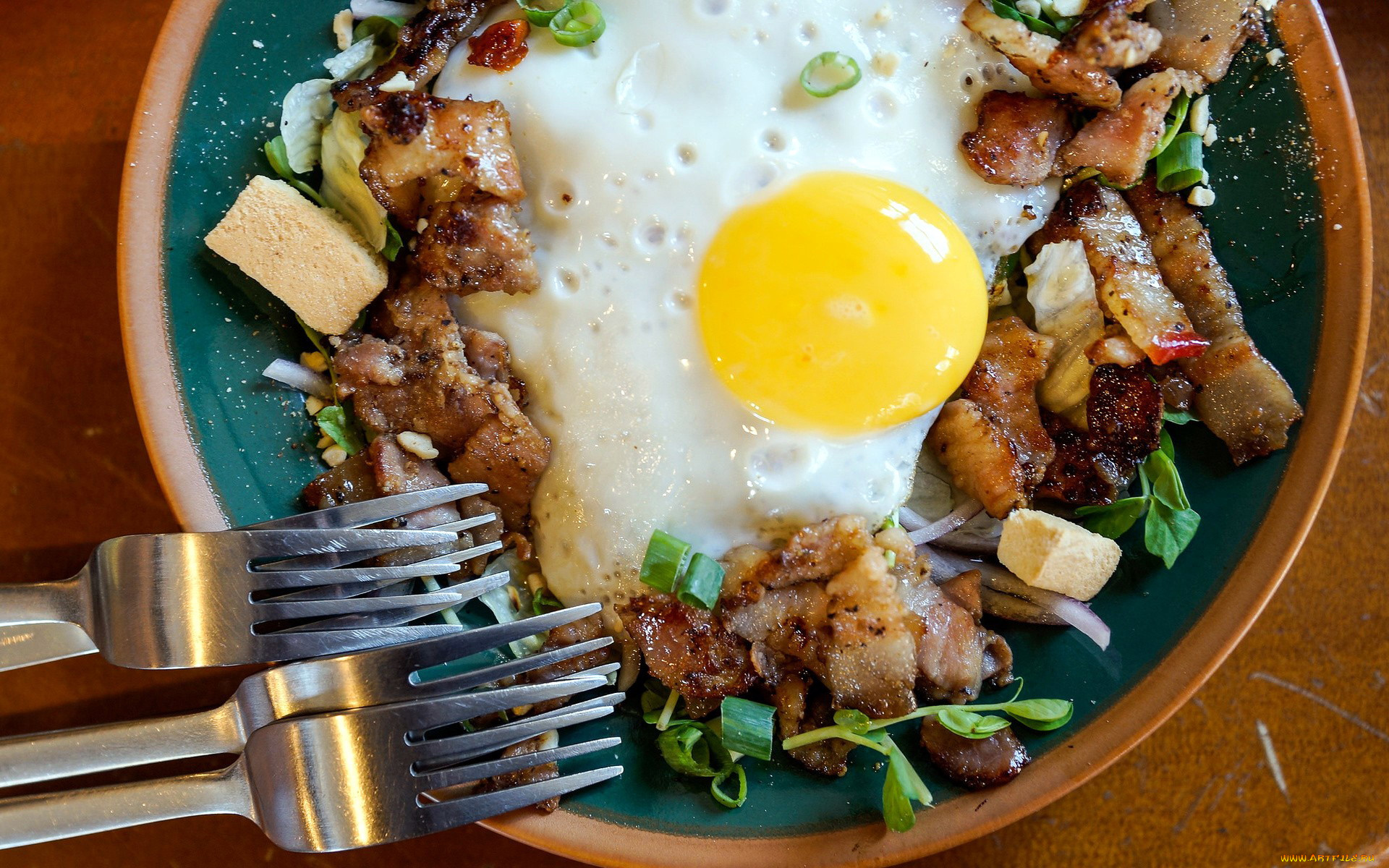 еда, Яичные, блюда, зелень, глазунья