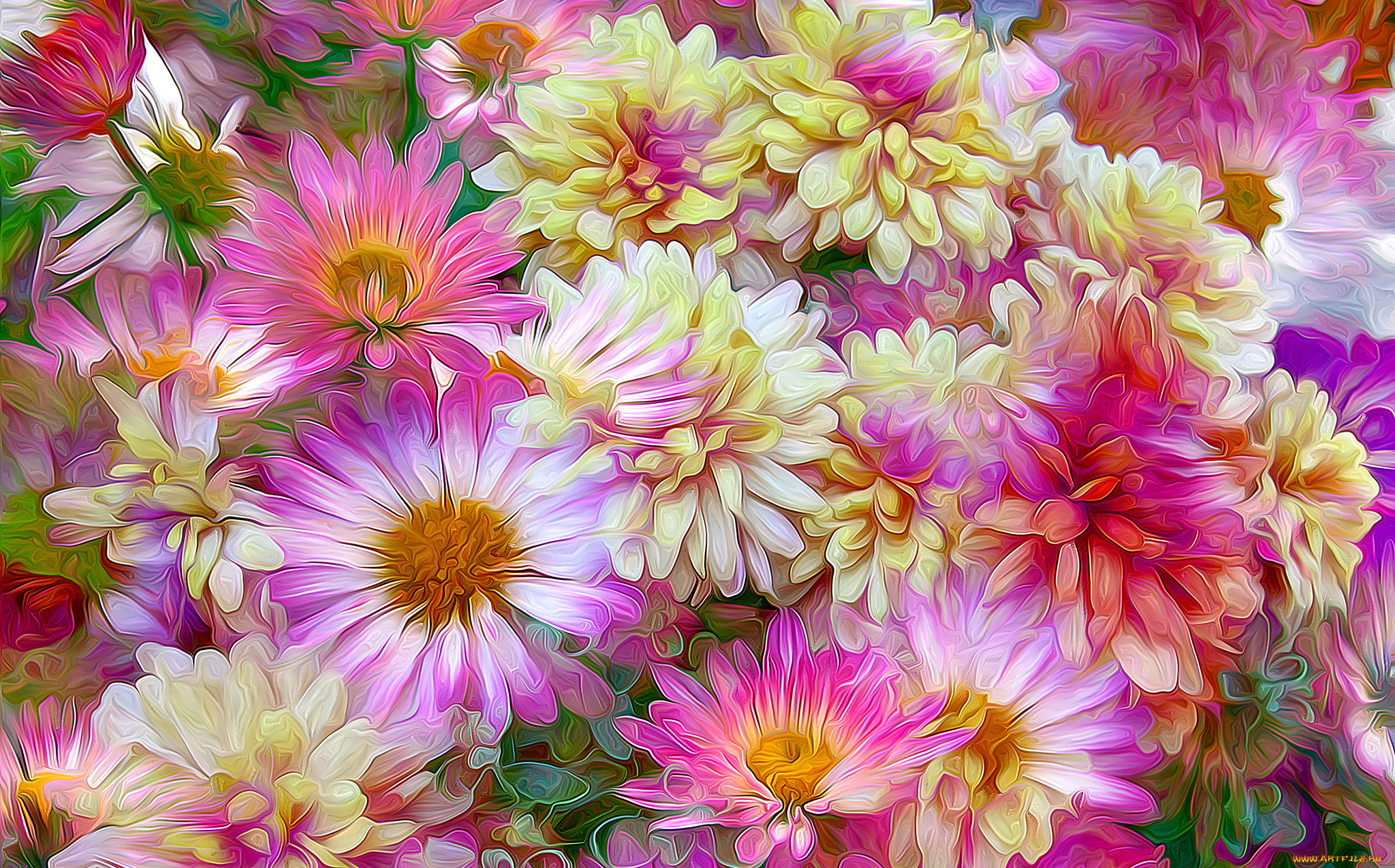 разное, компьютерный, дизайн, лепестки, клумба, рендеринг, поле, луг, сад, абстракция