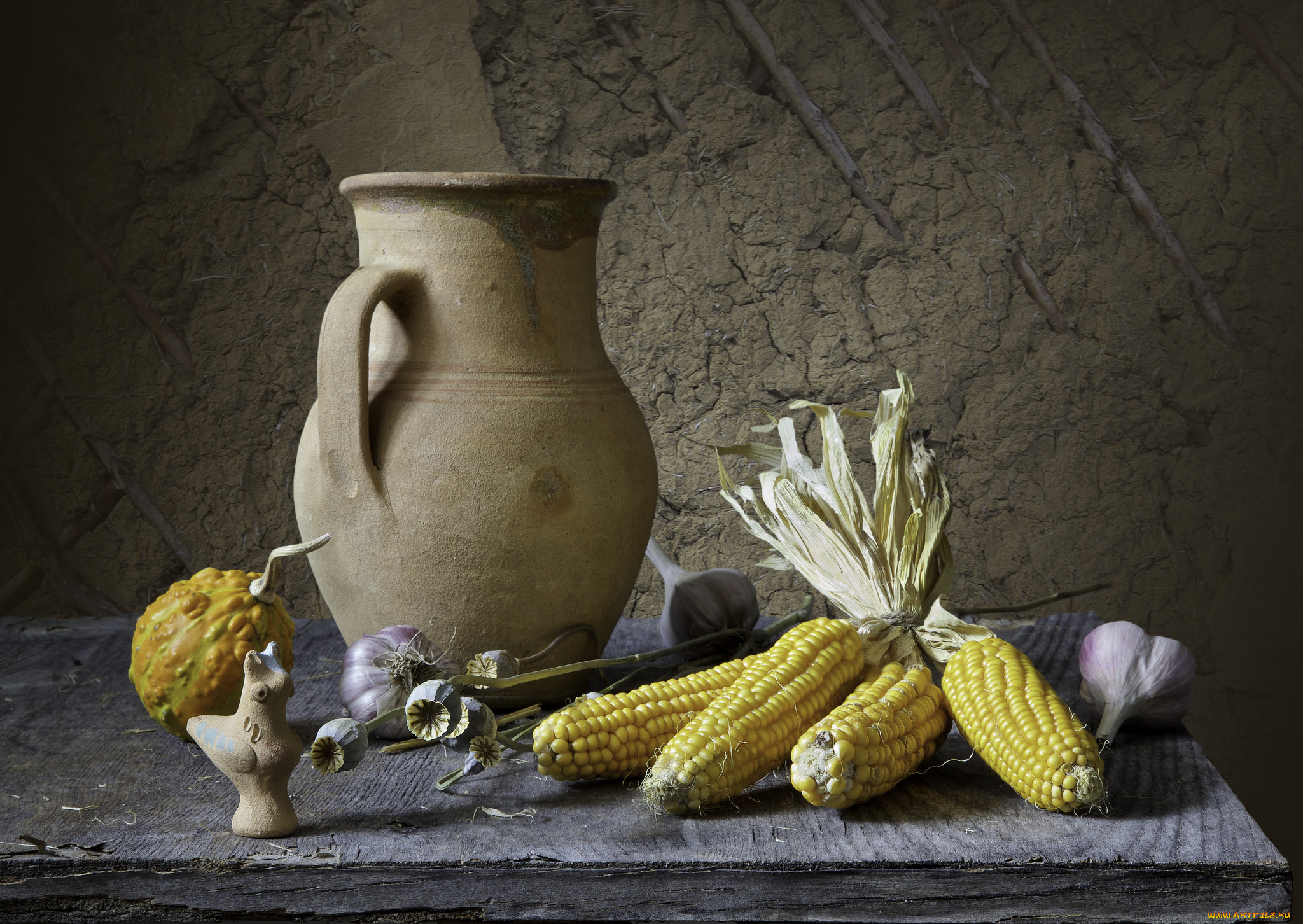 еда, натюрморт, початки, кувшин