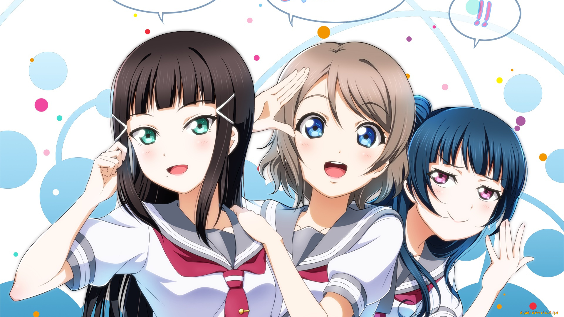 аниме, love, live, , school, idol, project, взгляд, девушки, фон