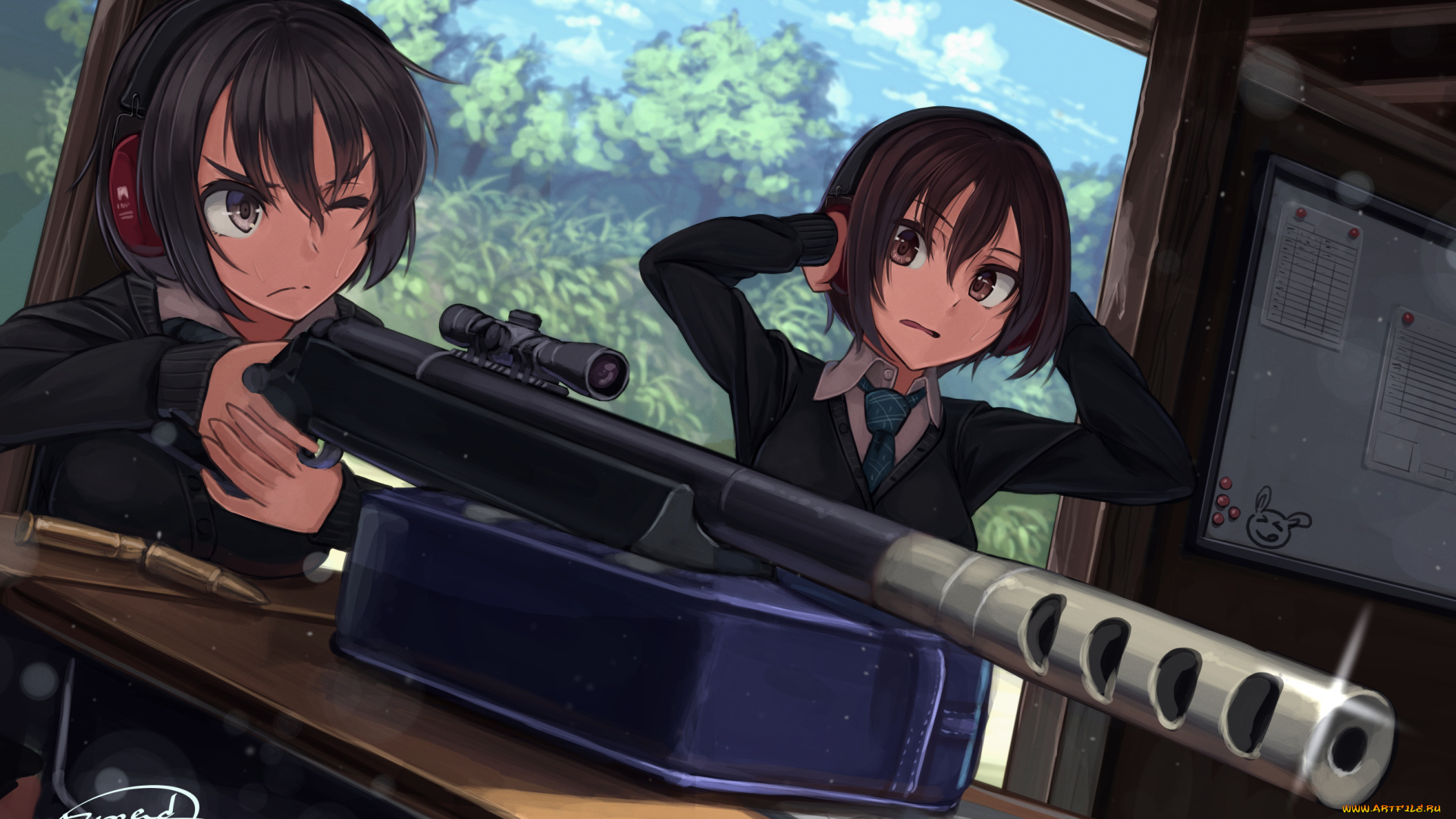 аниме, оружие, , техника, , технологии, девушки, фон, взгляд