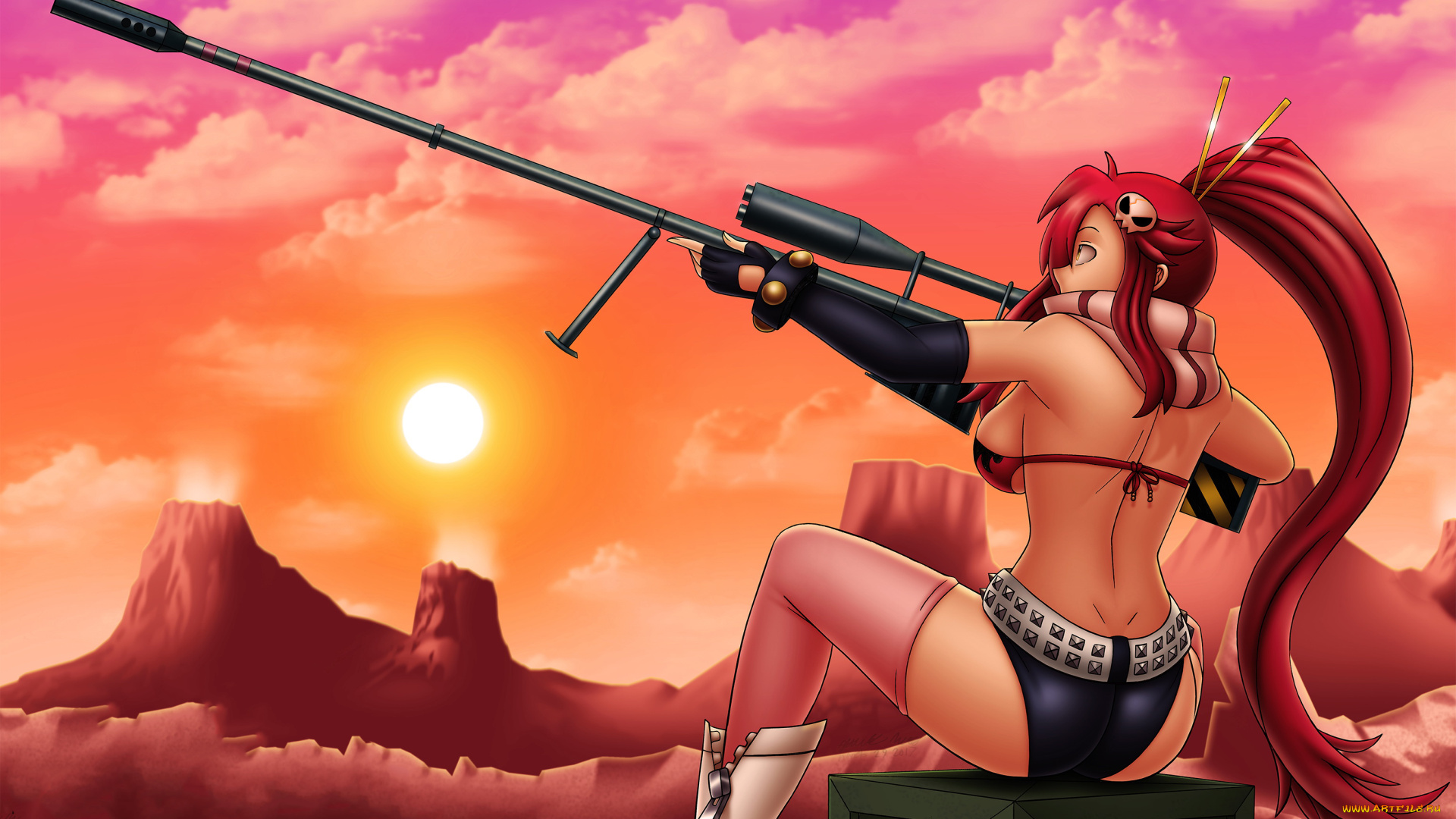 аниме, tengen, toppa, gurren-lagann, винтовка, фон, девушка