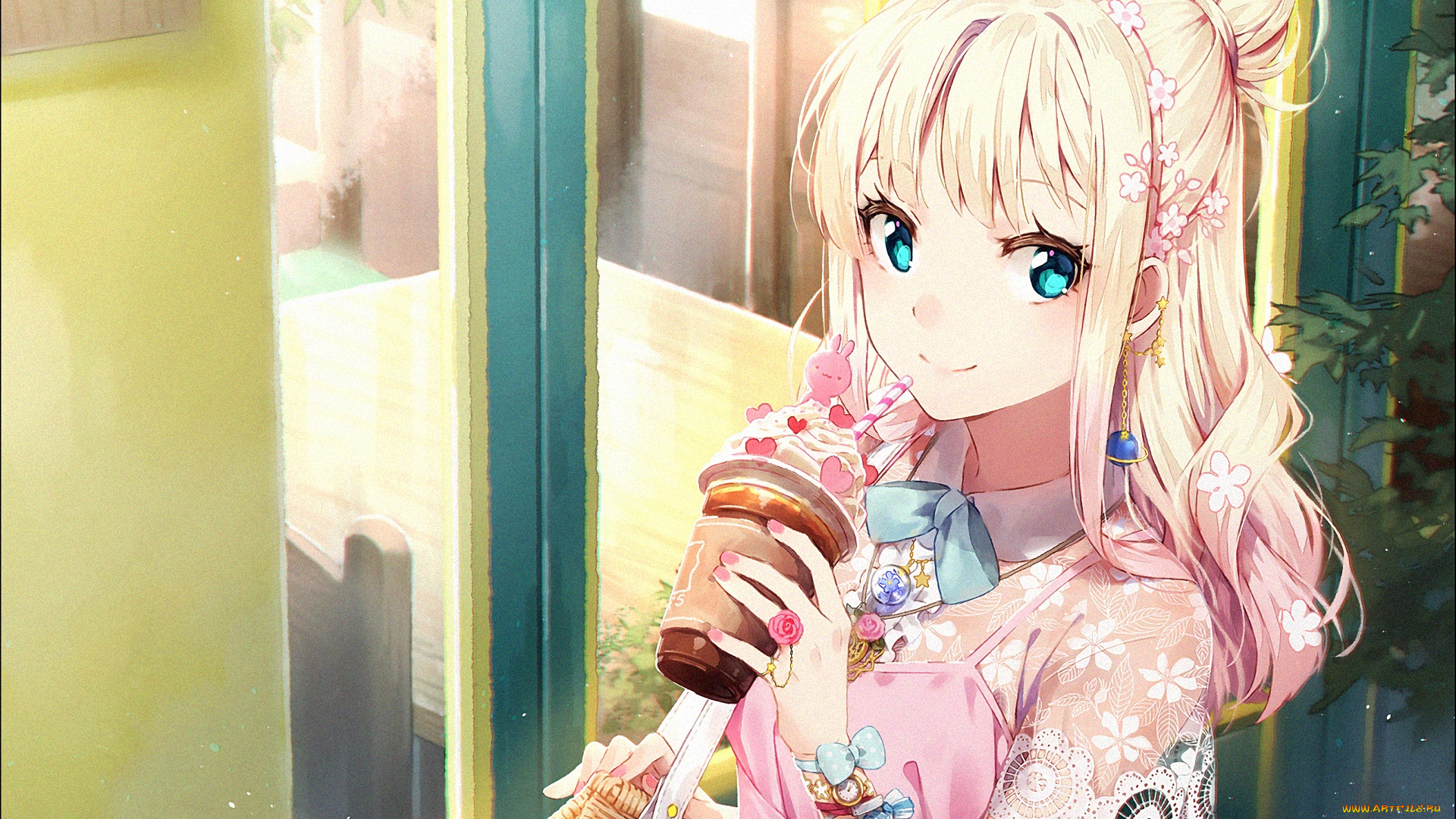 аниме, unknown, , другое, взгляд, девушка, фон