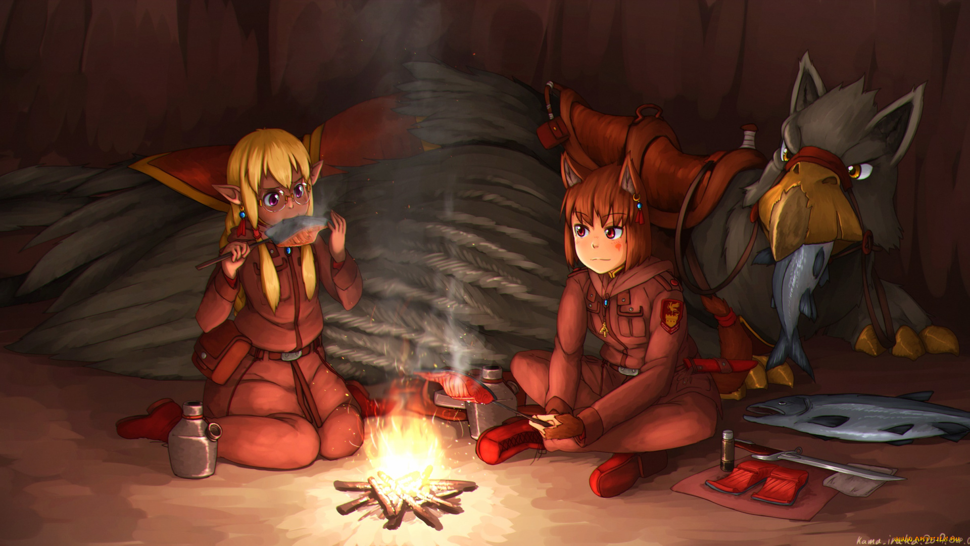 аниме, животные, , существа, взгляд, фон, девушки