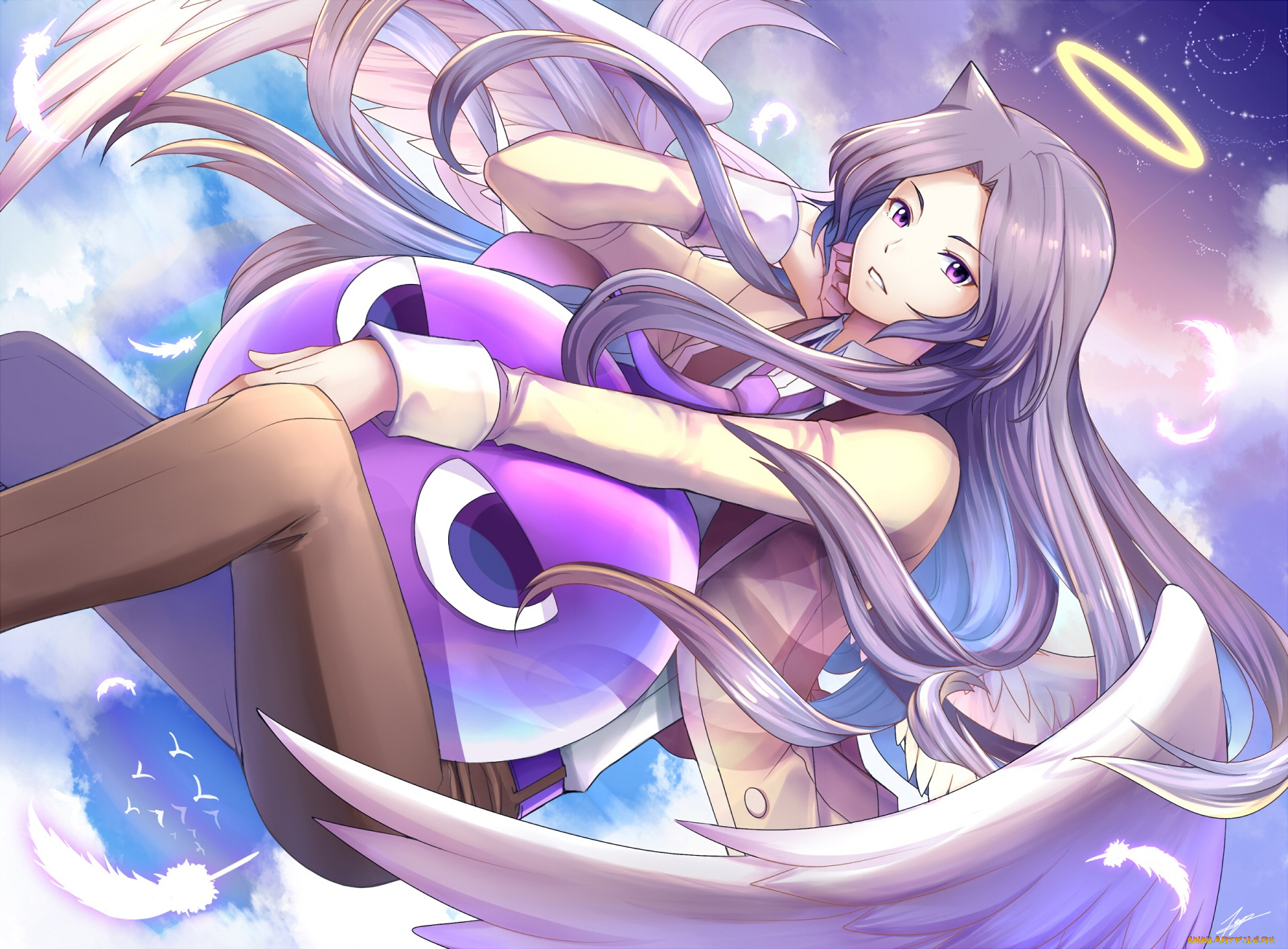 аниме, ангелы, , демоны, девушка, фон, взгляд