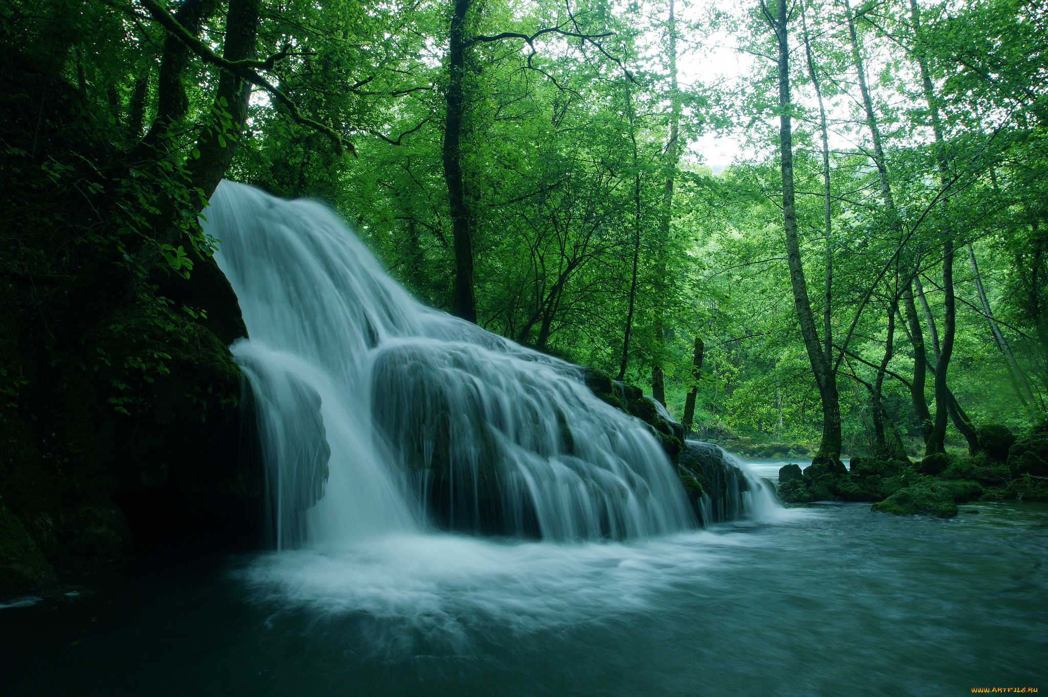 природа, водопады, камни, поток