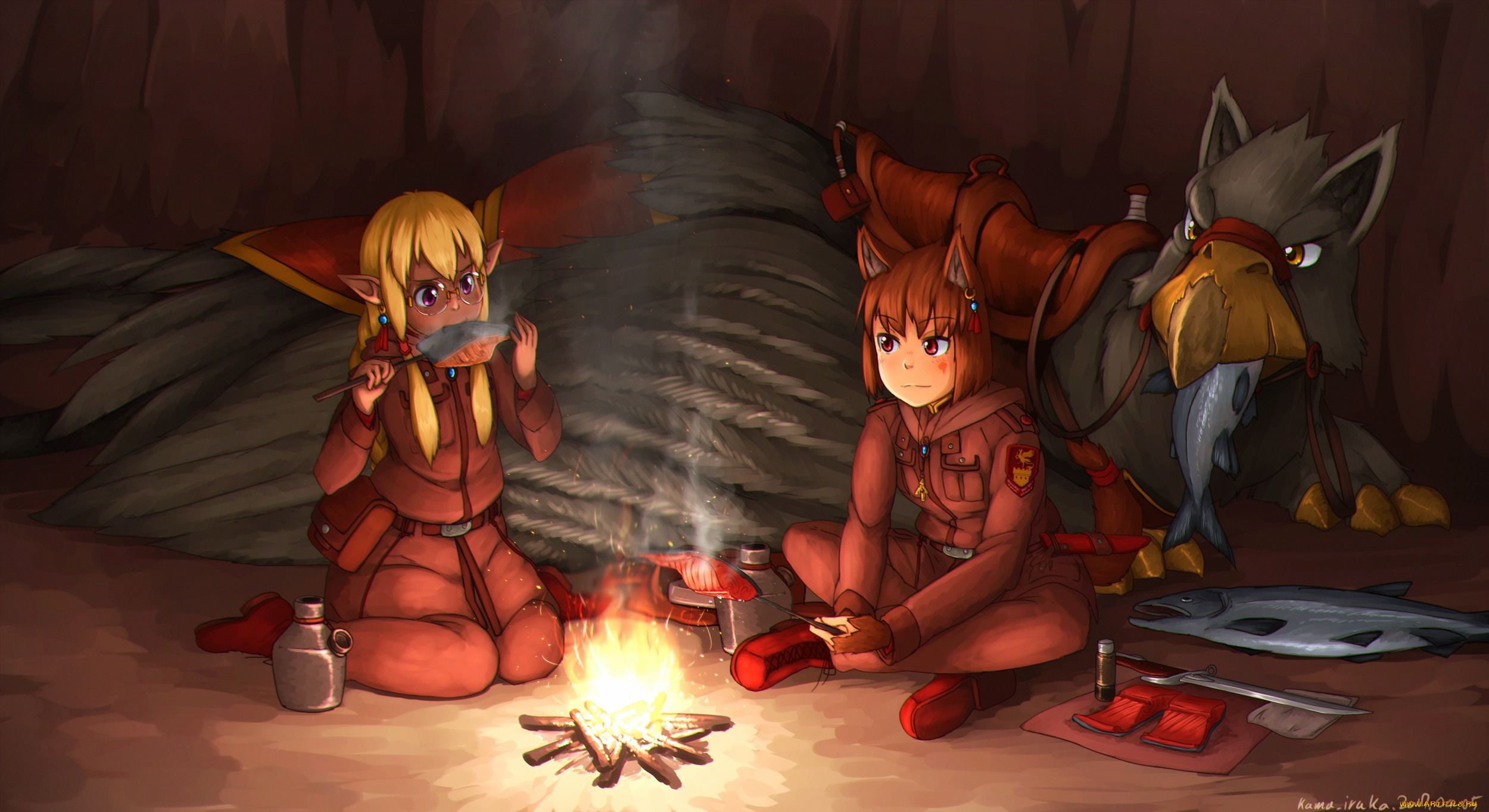 аниме, животные, , существа, взгляд, фон, девушки