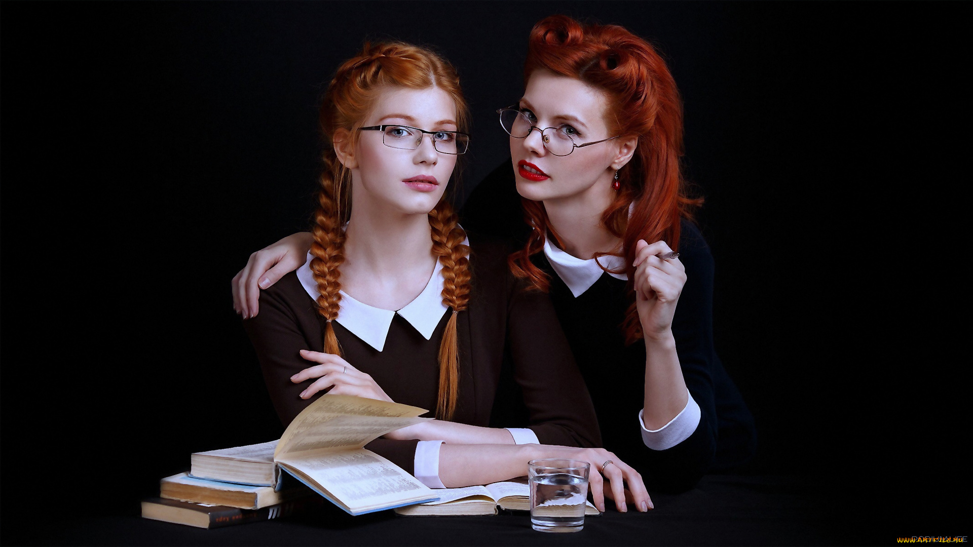 девушки, -unsort, , рыжеволосые, и, другие, темный, фон, очки, рыжие, natasha, redfox