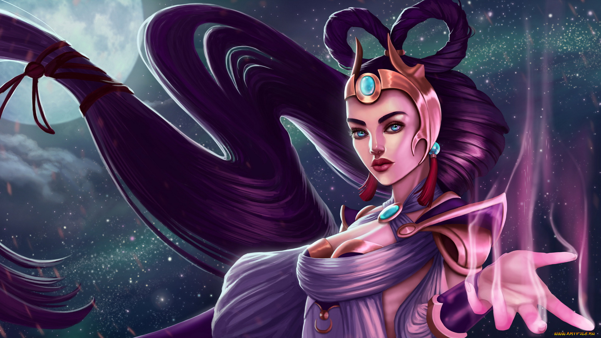 видео, игры, league, of, legends, девушка, фон, взгляд, магия, diana