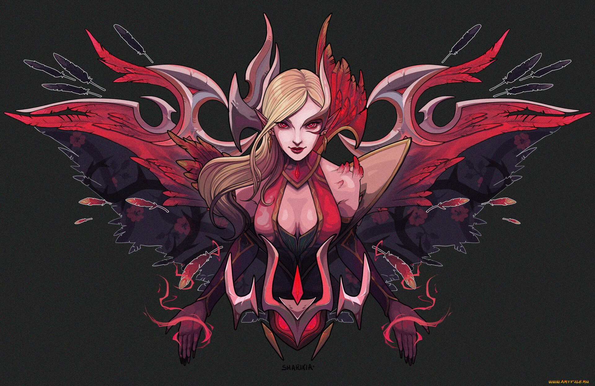 видео, игры, league, of, legends, девушка, перья, моргана