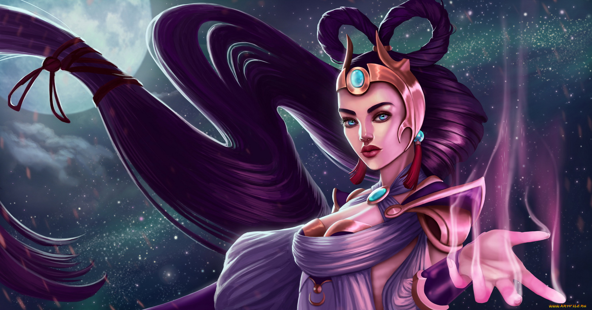 видео, игры, league, of, legends, девушка, фон, взгляд, магия, diana