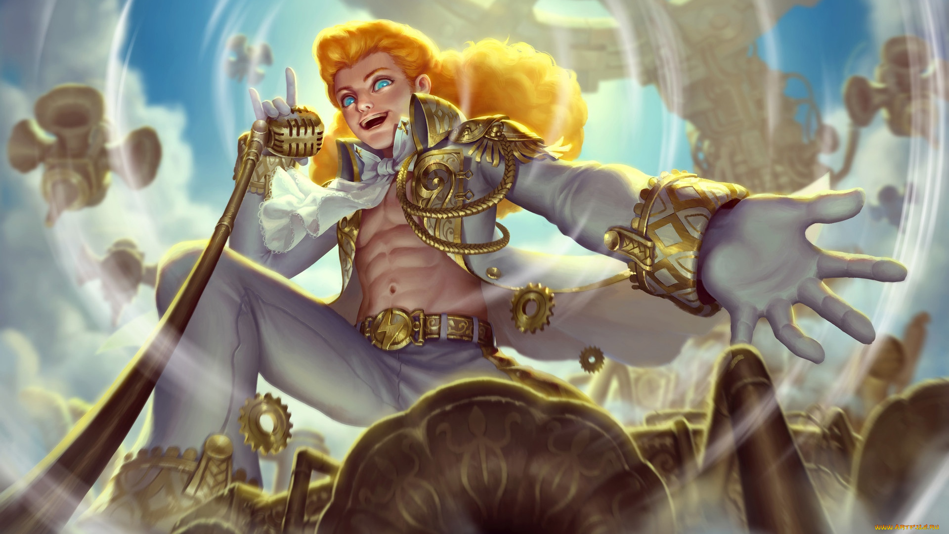 фэнтези, люди, парень, певец, микрофон, детали