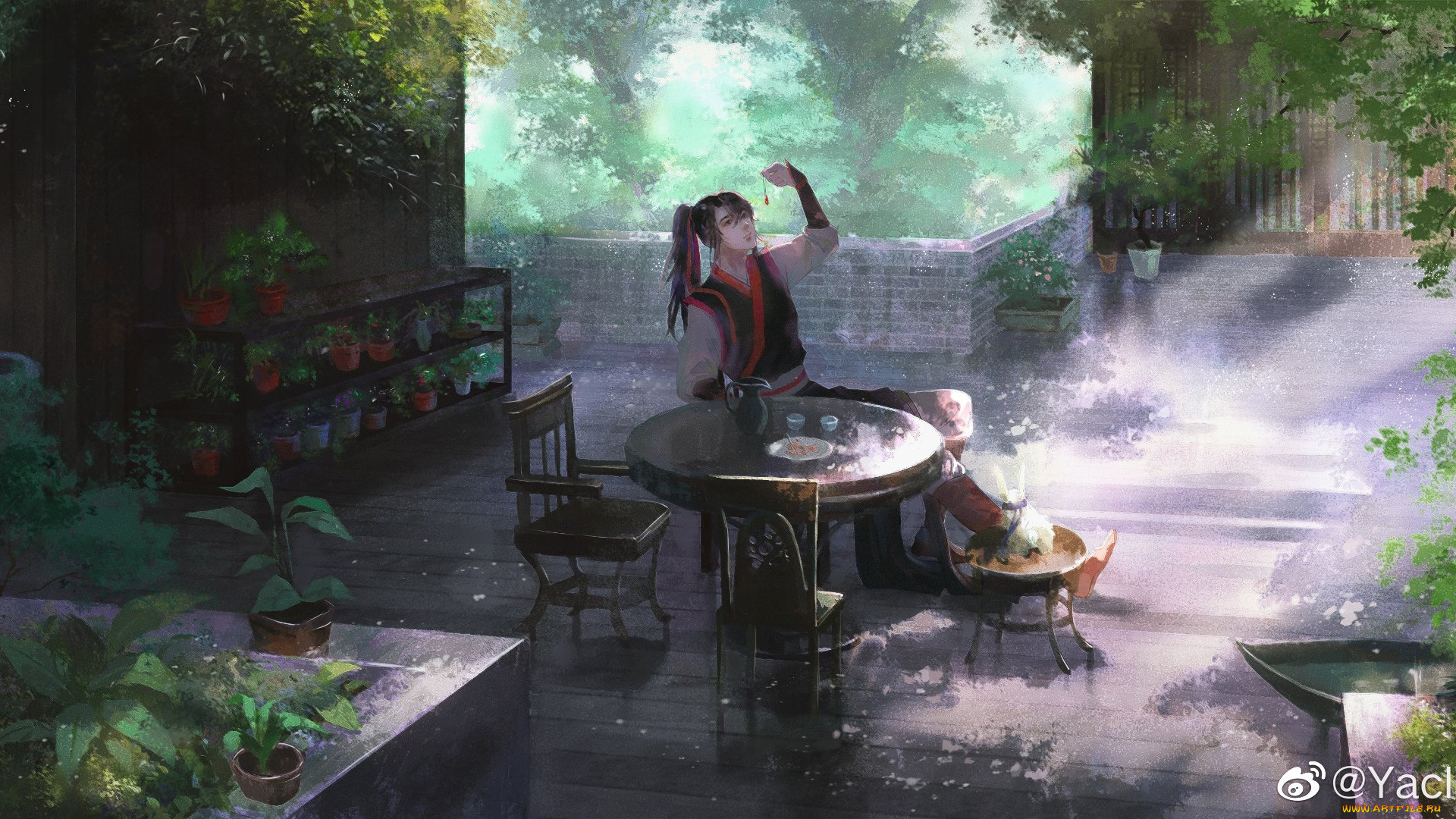 рисованное, кино, , мультфильмы, вэй, усянь, стол, стулья, веранда, растения