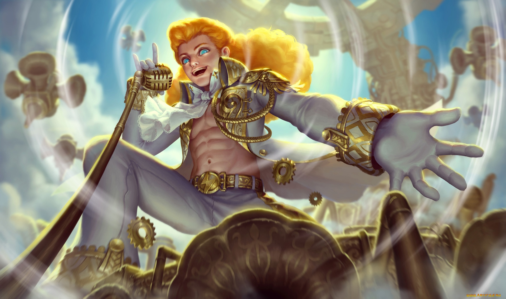 фэнтези, люди, парень, певец, микрофон, детали