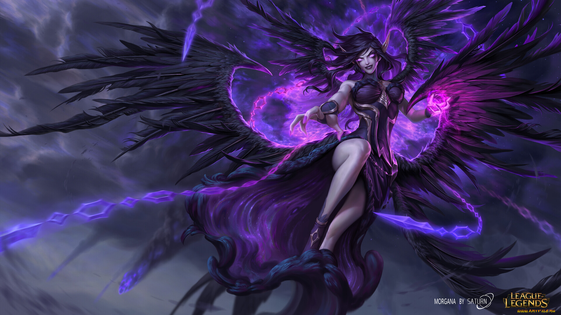 видео, игры, league, of, legends, morgana, крылья, магия