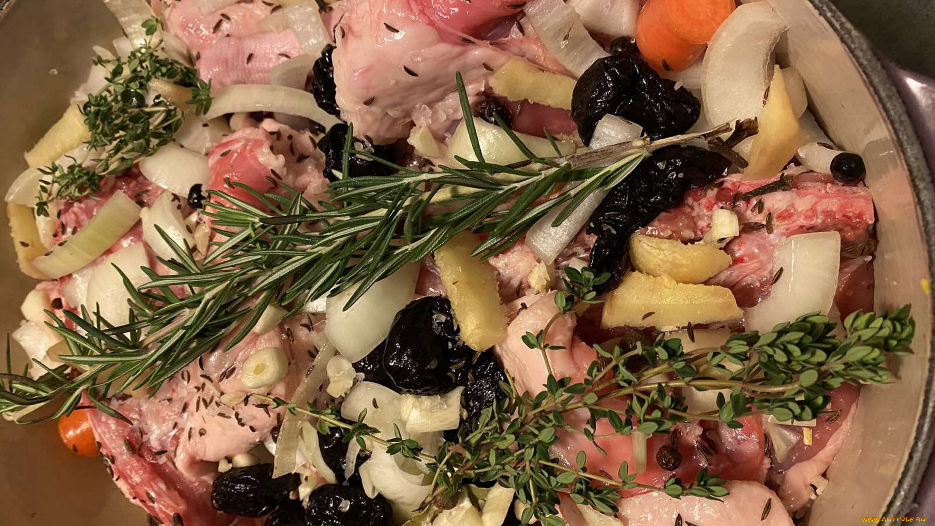 еда, мясные, блюда, утка, розмарин, чернослив