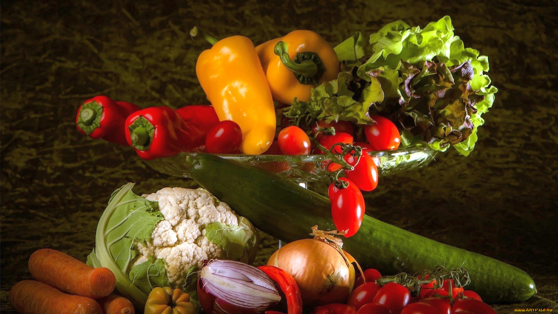 еда, овощи, морковь, лук, перец, помидоры, капуста, цветная