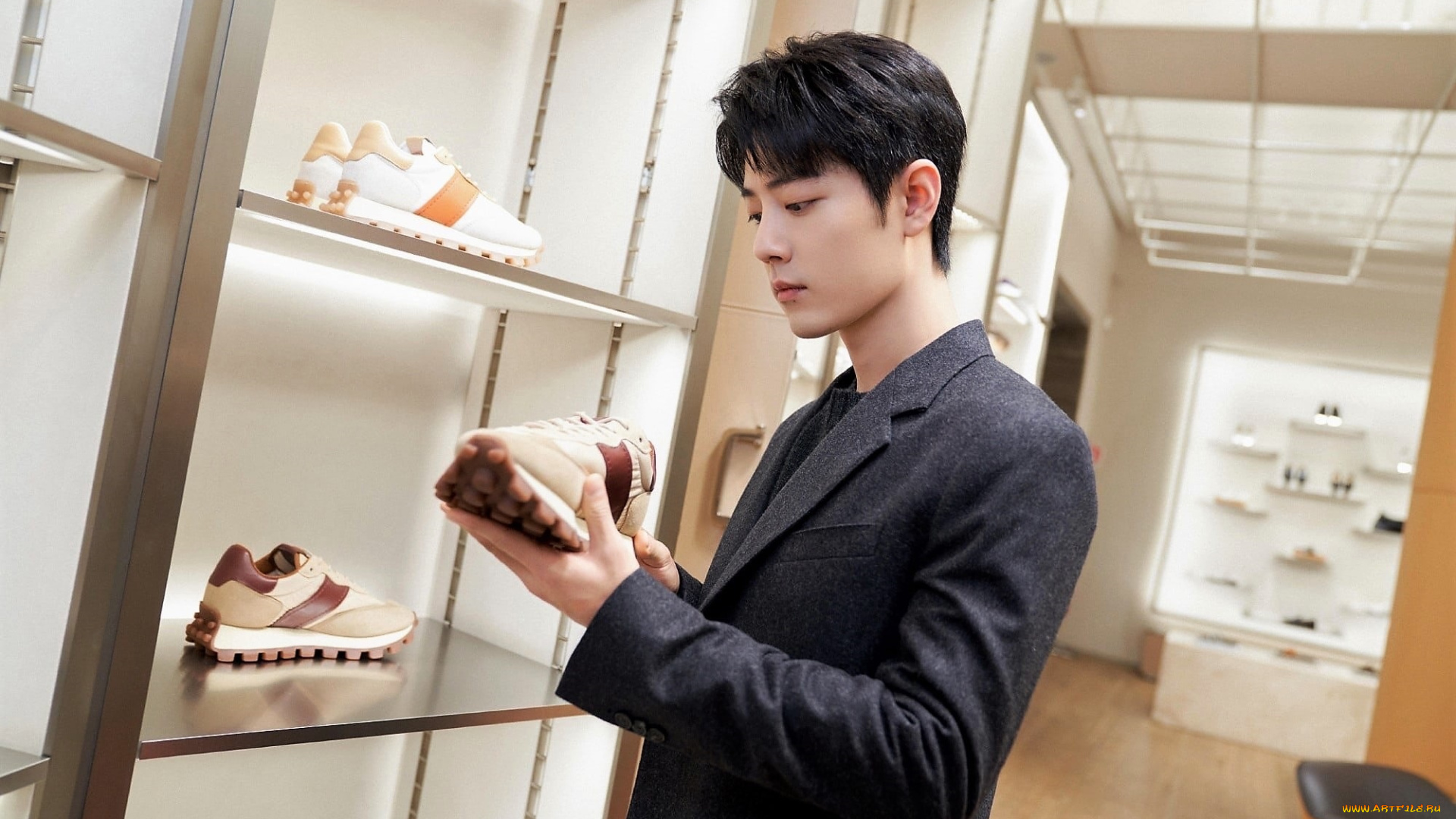 мужчины, xiao, zhan, актер, пиджак, полки, обувь