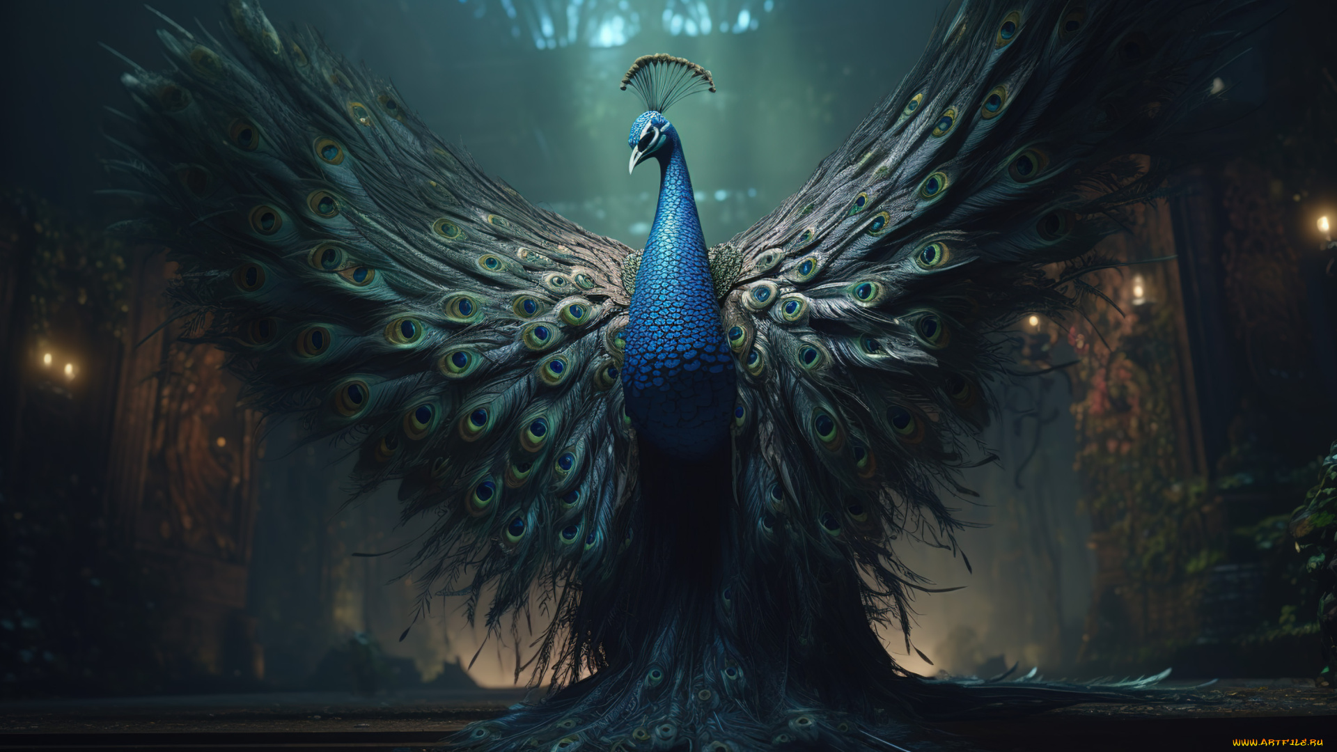 рисованное, животные, павлин